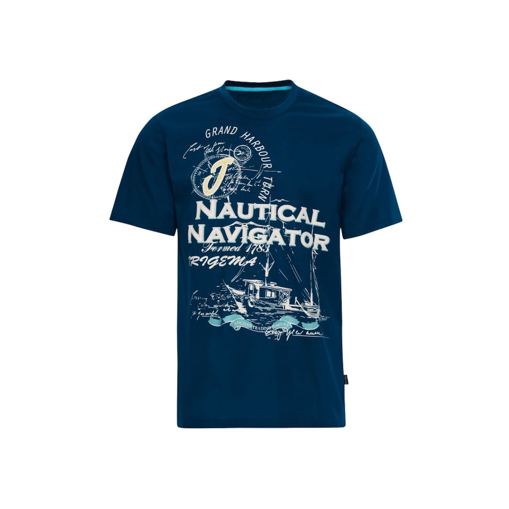 Trigema T-Shirt »TRIGEMA T-Shirt mit großem Printmotiv "Nautical Navigator"«, (1 tlg.)