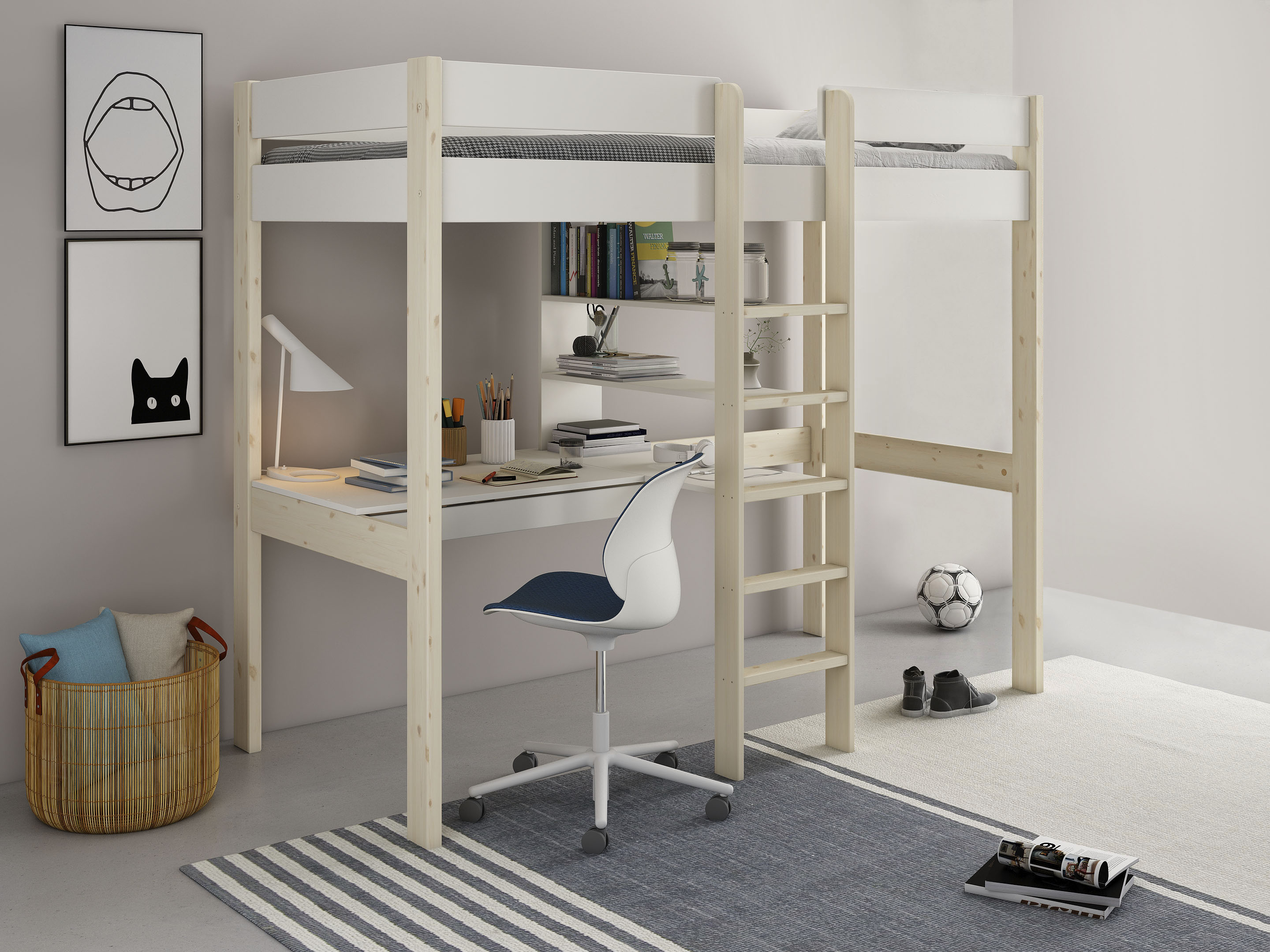 Hochbett »"ROBIN " zertifiziertes Massivholz«, mit Schreibtisch und Regalen
