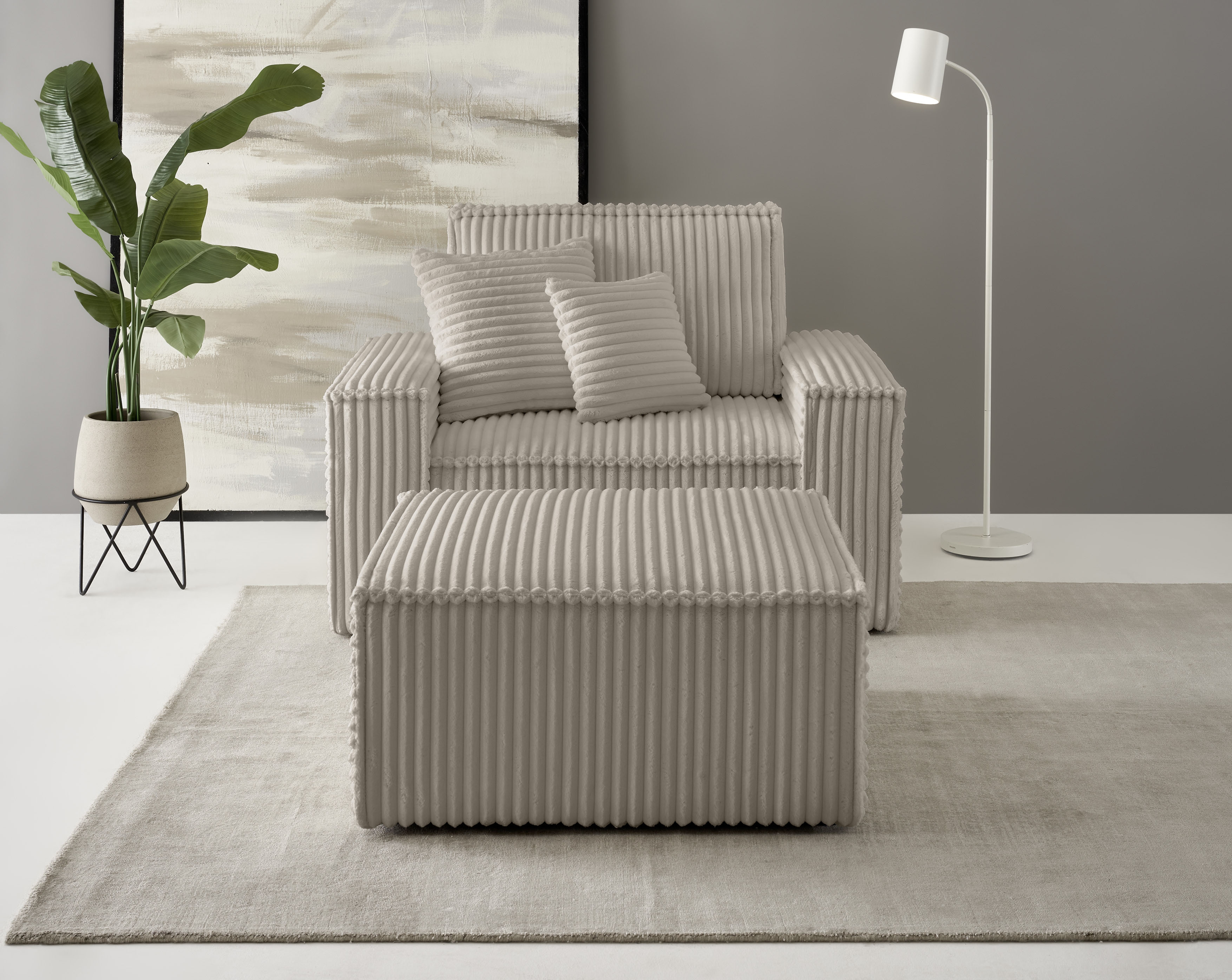 OTTO home Loveseat "FINNLEY Cord, Loveseat & Hocker im Set" 2 Stk. tlg. verfügbar in den Stoffqualitäten Bouclé, Struktur fein und Mega Cord