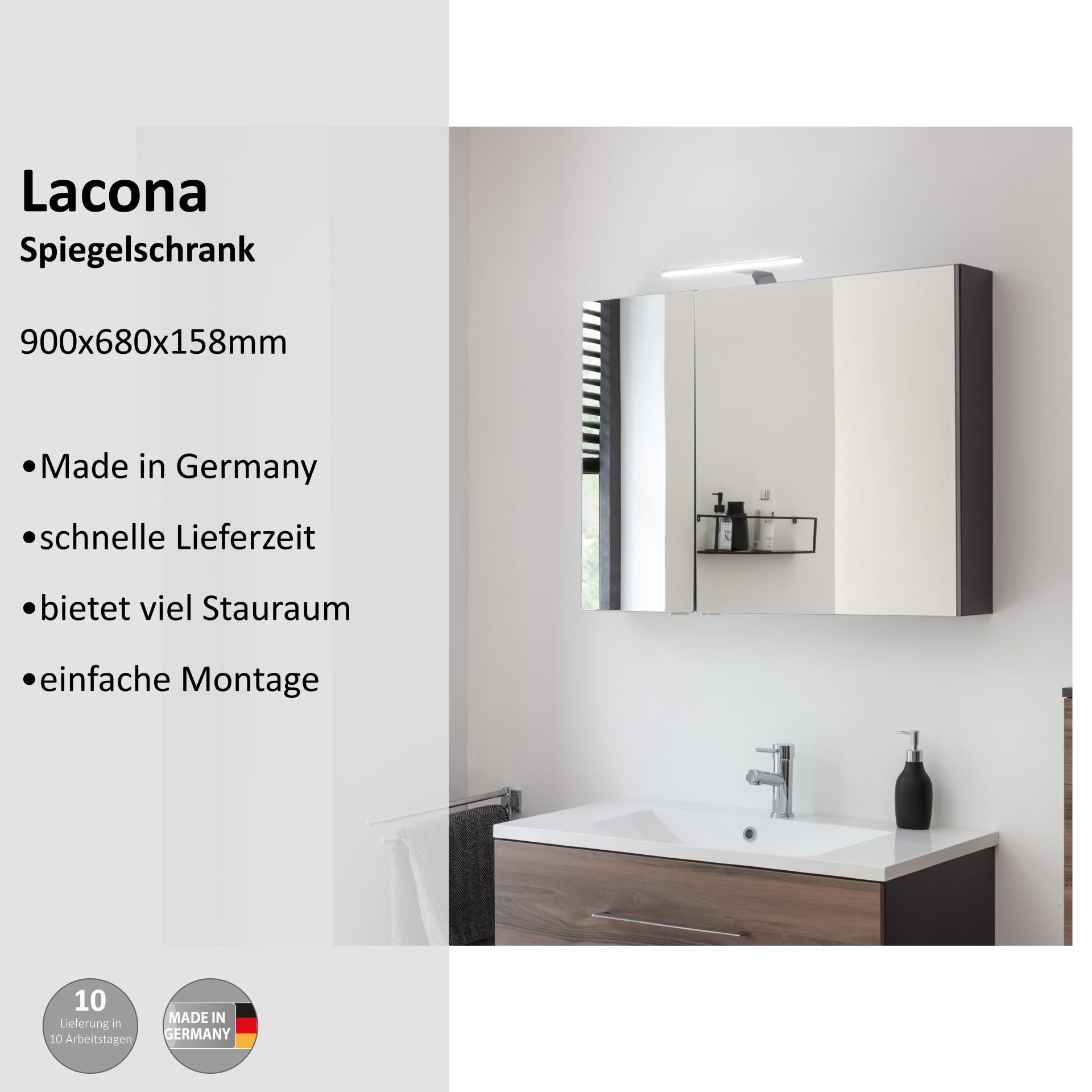 Thumbnail - welltime Spiegelschrank "Lacona"
