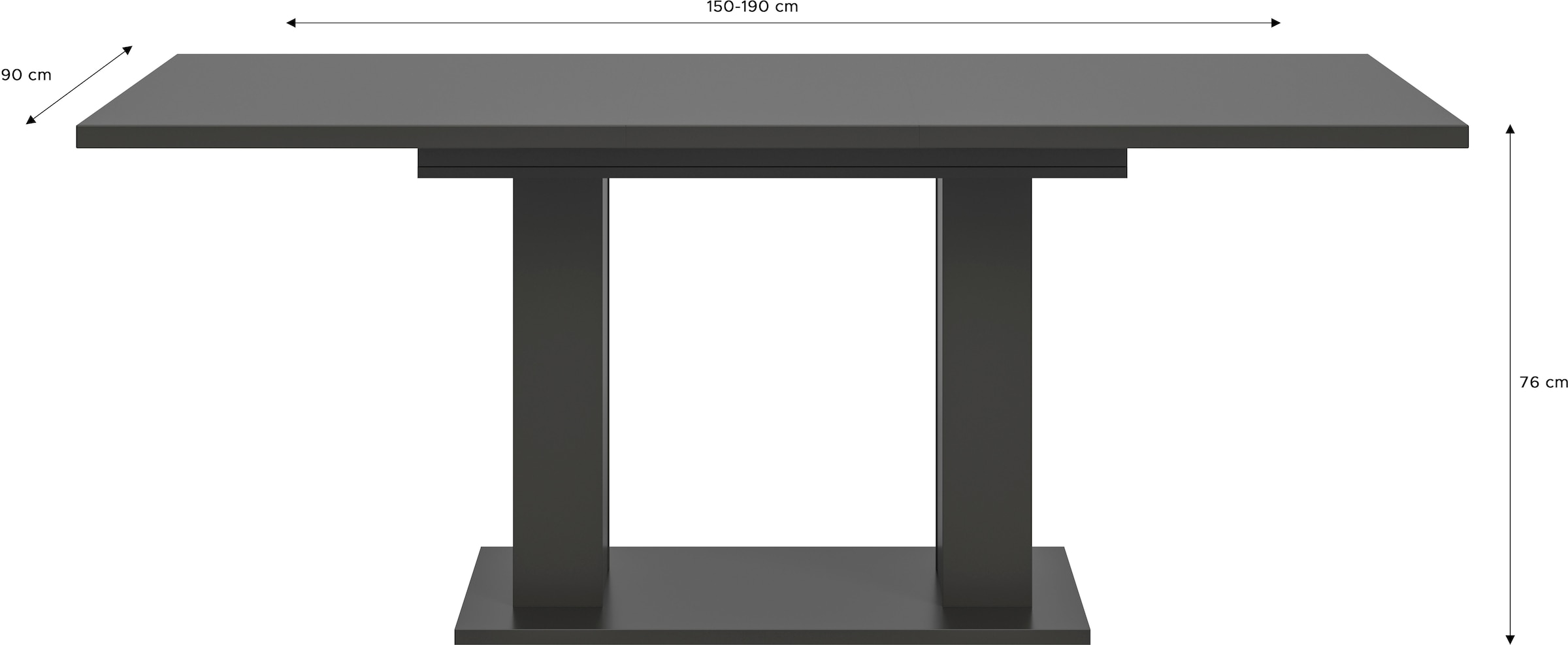 INOSIGN Esstisch »Motus, ausziehbar 150 -190 cm, inklusive 40 cm Einlegeplatte«, (Set, 1 St.), Doppelsäulengestell mit Bodenplatte, Tisch, Esstisch, Küche