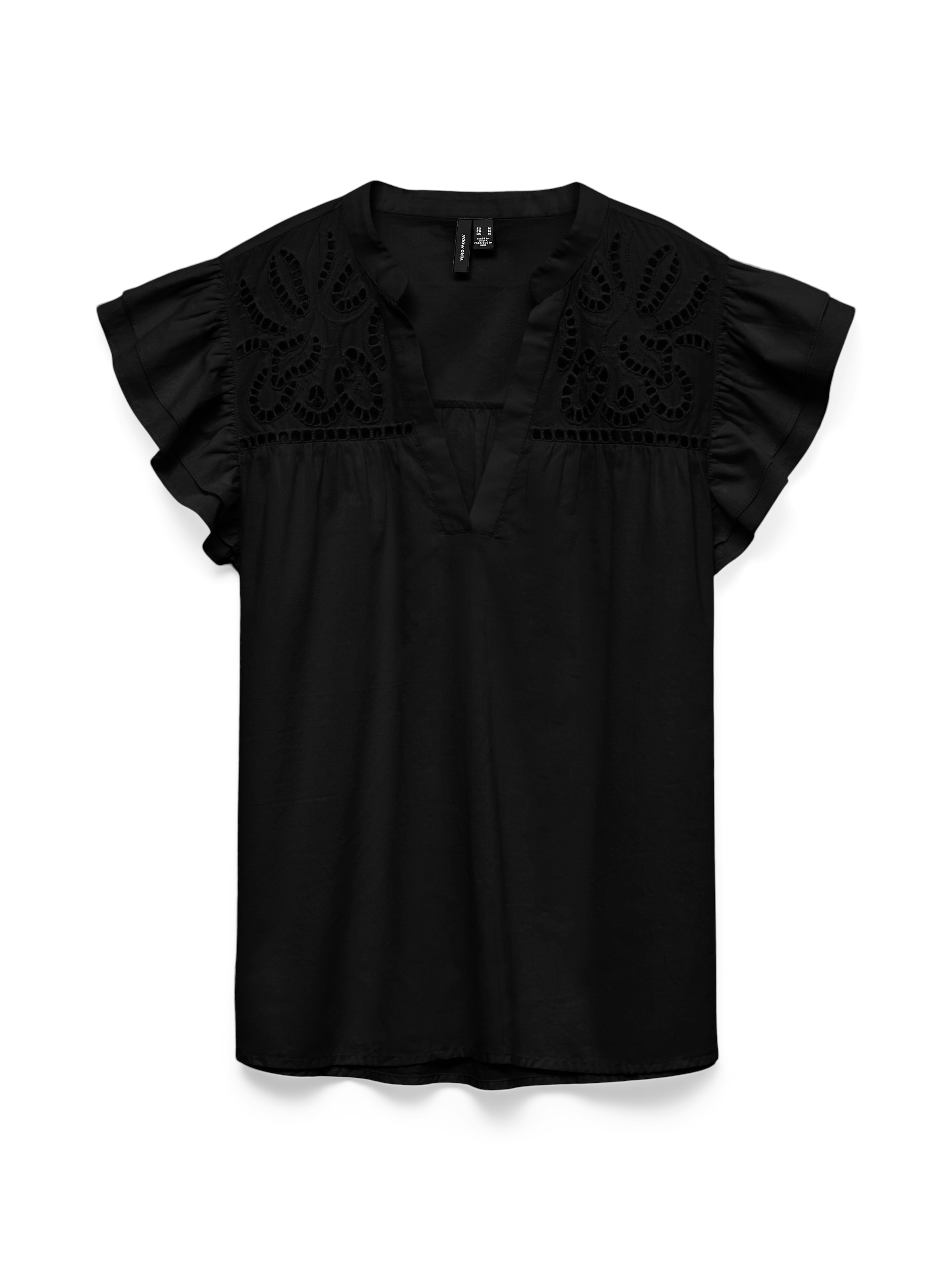 Vero Moda Kurzarmbluse »VMLINE SS V-NECK TOP WVN NOOS« Baumwolle, Lochstickerei