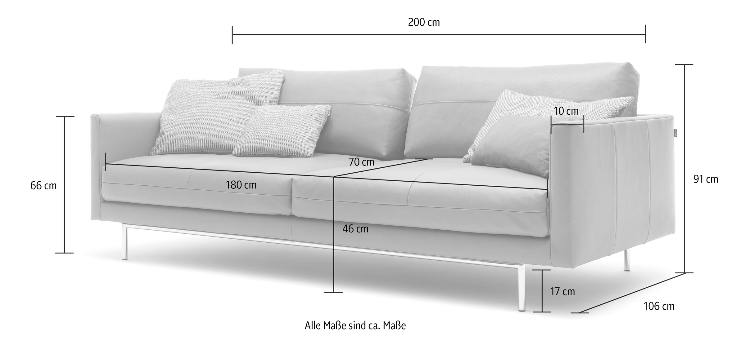 Creation BY ROLF BENZ 3-Sitzer »CR.414, Designsofa, edles Sofa, Loungesofa, Ledersofa, klares Design« aus Leder oder Chenille, erstklassiger Sitzkomfort, legere Polsterung