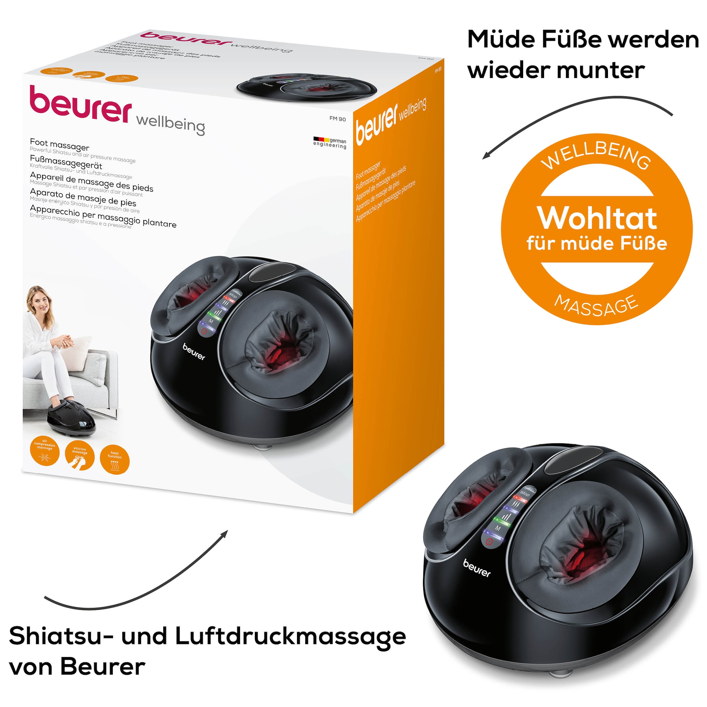 BEURER Fußmassagegerät »Beurer FM 90 Massagegerät mit Shiatsu- und Luftdruckmassage«, Mit Wärmefunktion, 3 Intensitätsstufen, durchblutungsfördernd