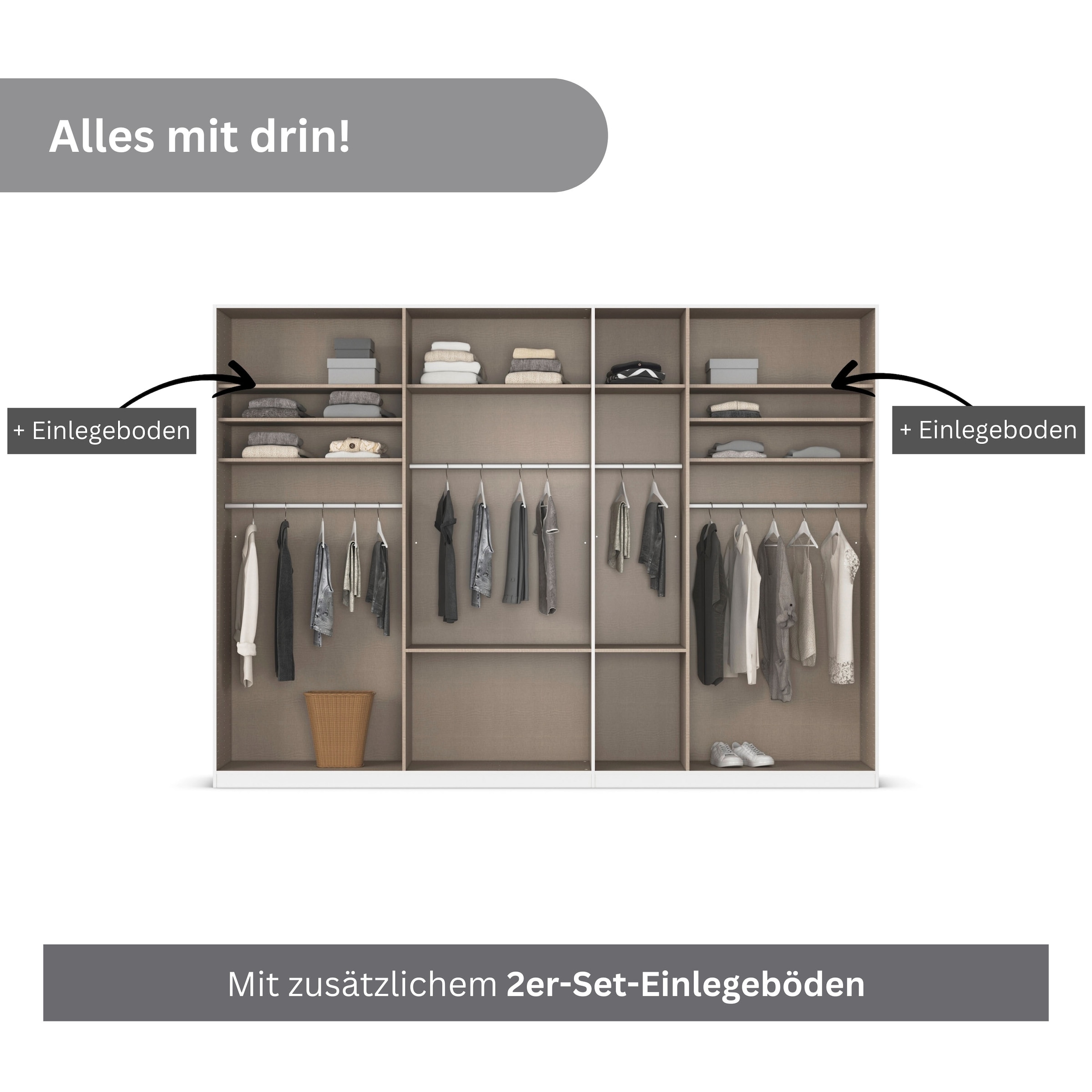 rauch Drehtürenschrank »Kleiderschrank Kleiderschränke Schrank Garderobe AGORDO mit Glasfront«, (in zwei Griff-Farben mit Glasfront), mit Außenschubkästen, in 6 Breiten und 2 Höhen MADE IN GERMANY
