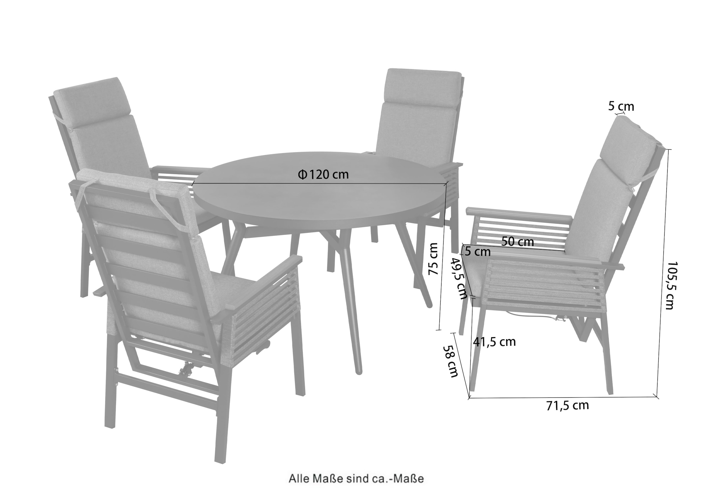 KONIFERA Garten-Essgruppe »Edessa Komfort« Set, 4x Sessel, 4x Auflage, 1x Tisch, 9 tlg. tlg. inkl. 4 Sessel, 4 Sitzkissen, 1 Tisch