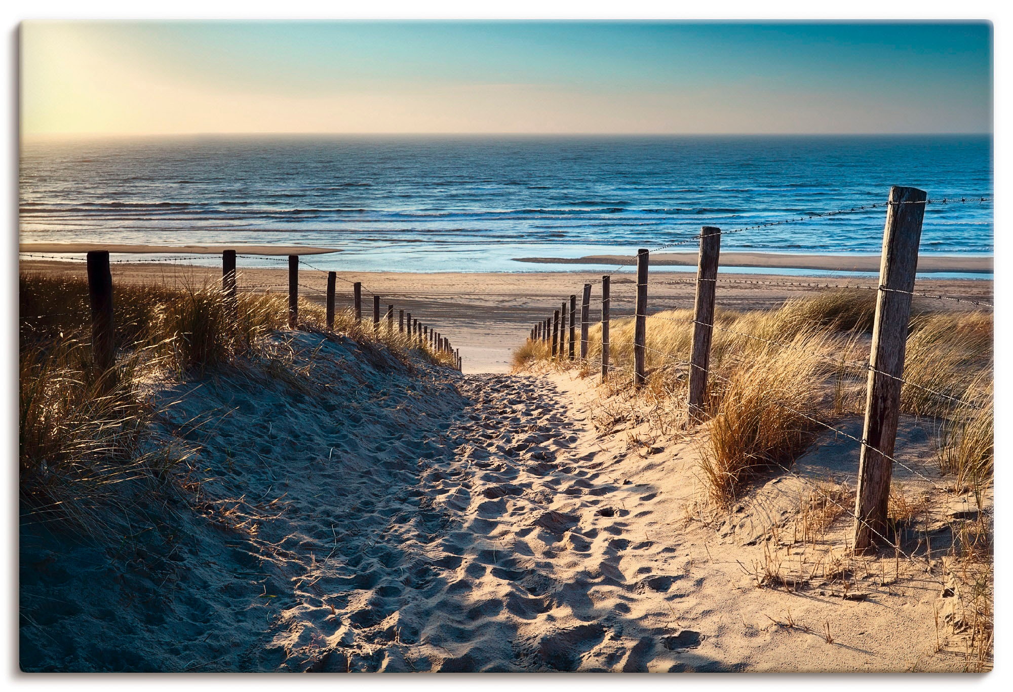 Artland Wandbild »Weg zum Nordseestrand Leinwandbild, kaufen Größen St.), | in Strand, BAUR versch. als Poster (1 oder Wandaufkleber Alubild, Sonnenuntergang«