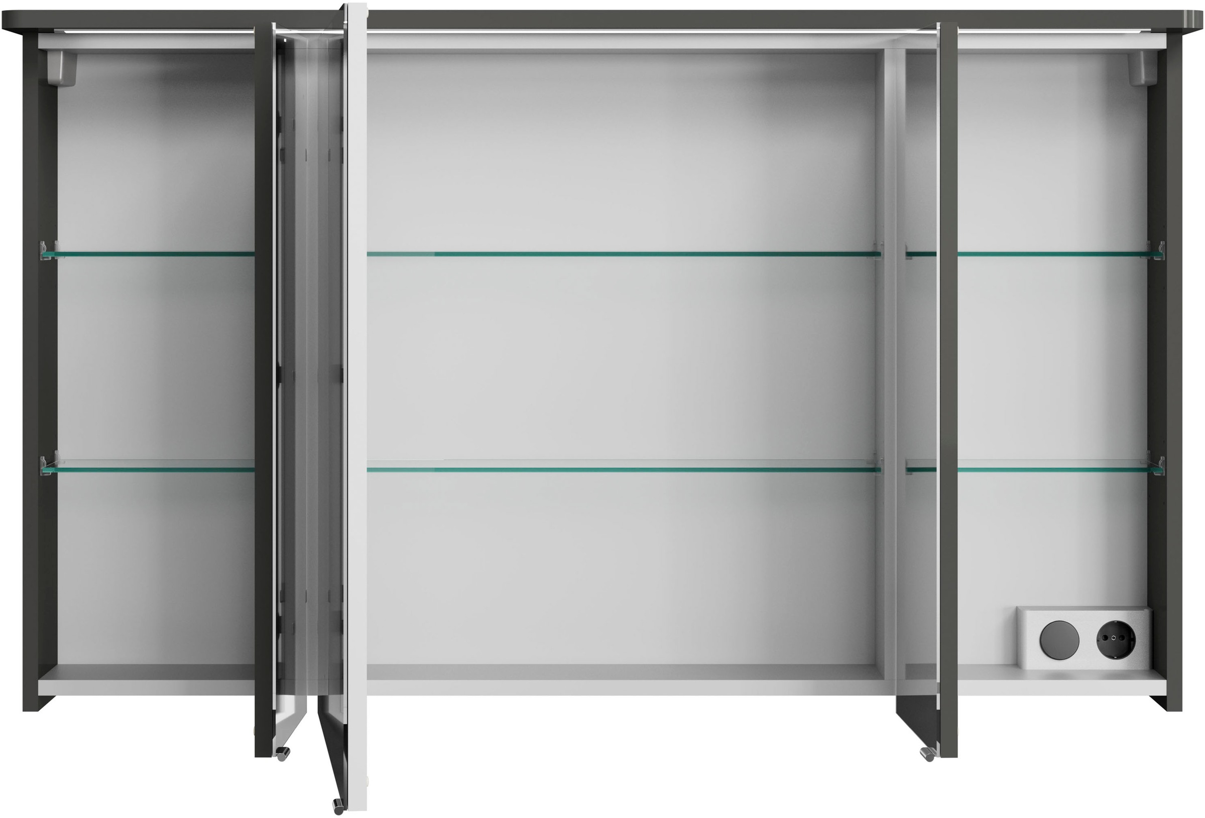 Saphir Badmöbel-Set »Serie 4005, vormontiert, Glaswaschbecken, Spiegelschrank«, (Set, 5 St.), Badezimmer Set 92 cm breit, inkl. Türdämpfer, 3 Türen, 2 Schubladen