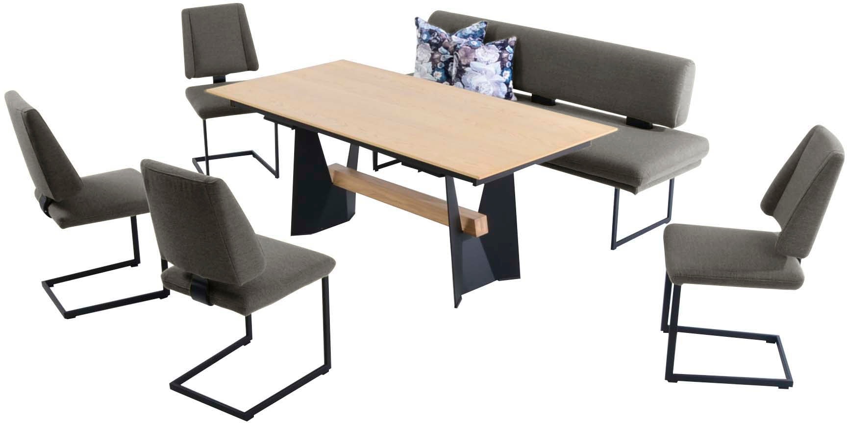 K+W Komfort & Wohnen Essgruppe "Longbeach" 6 Stk. tlg. Essgruppe in Spitzkissenoptik mit 4 Freischwingern, Gestell in Metall