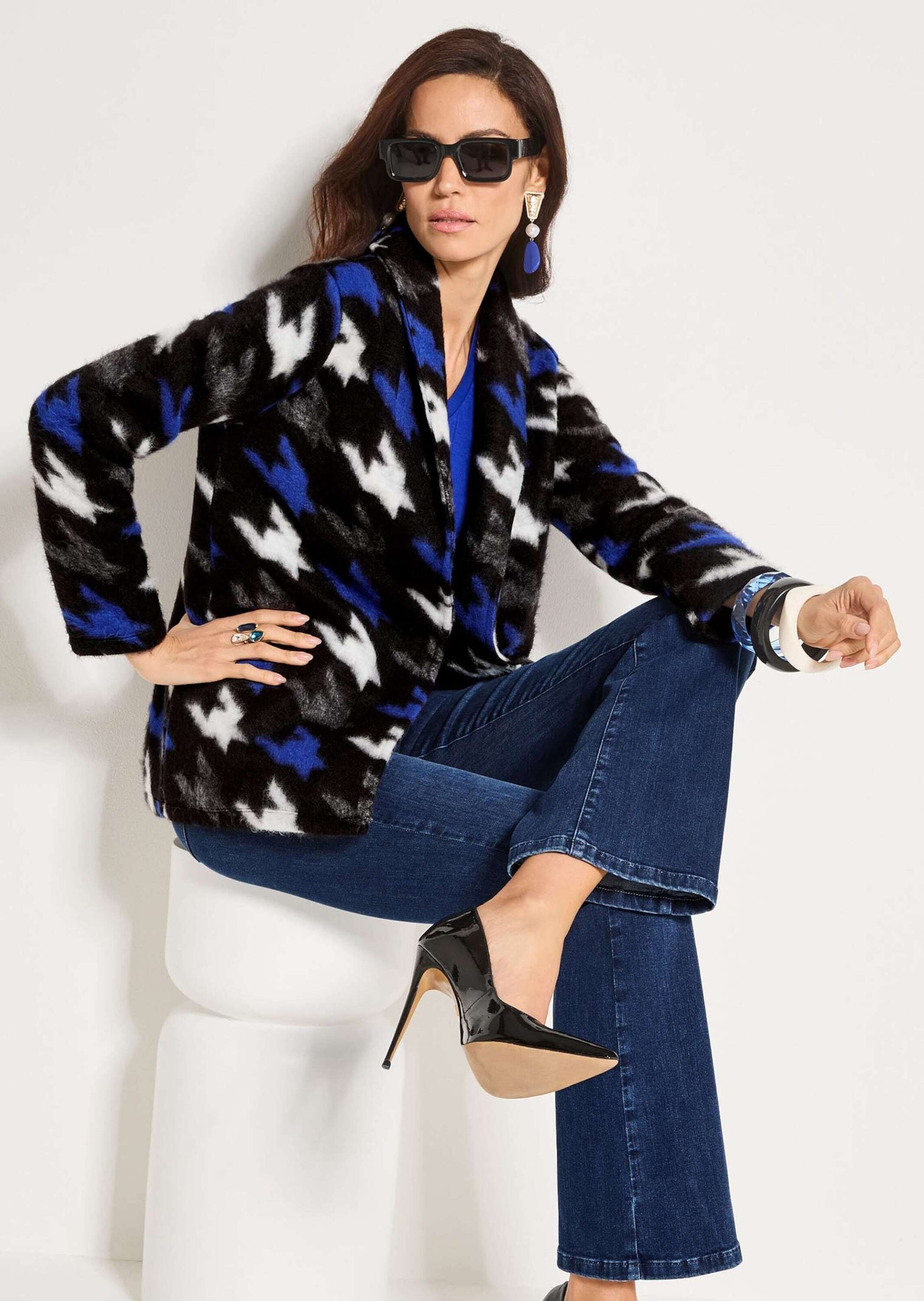 MADELEINE Langarmshirt »Shirt Shirtjacke mit Hahnentrittmuster«