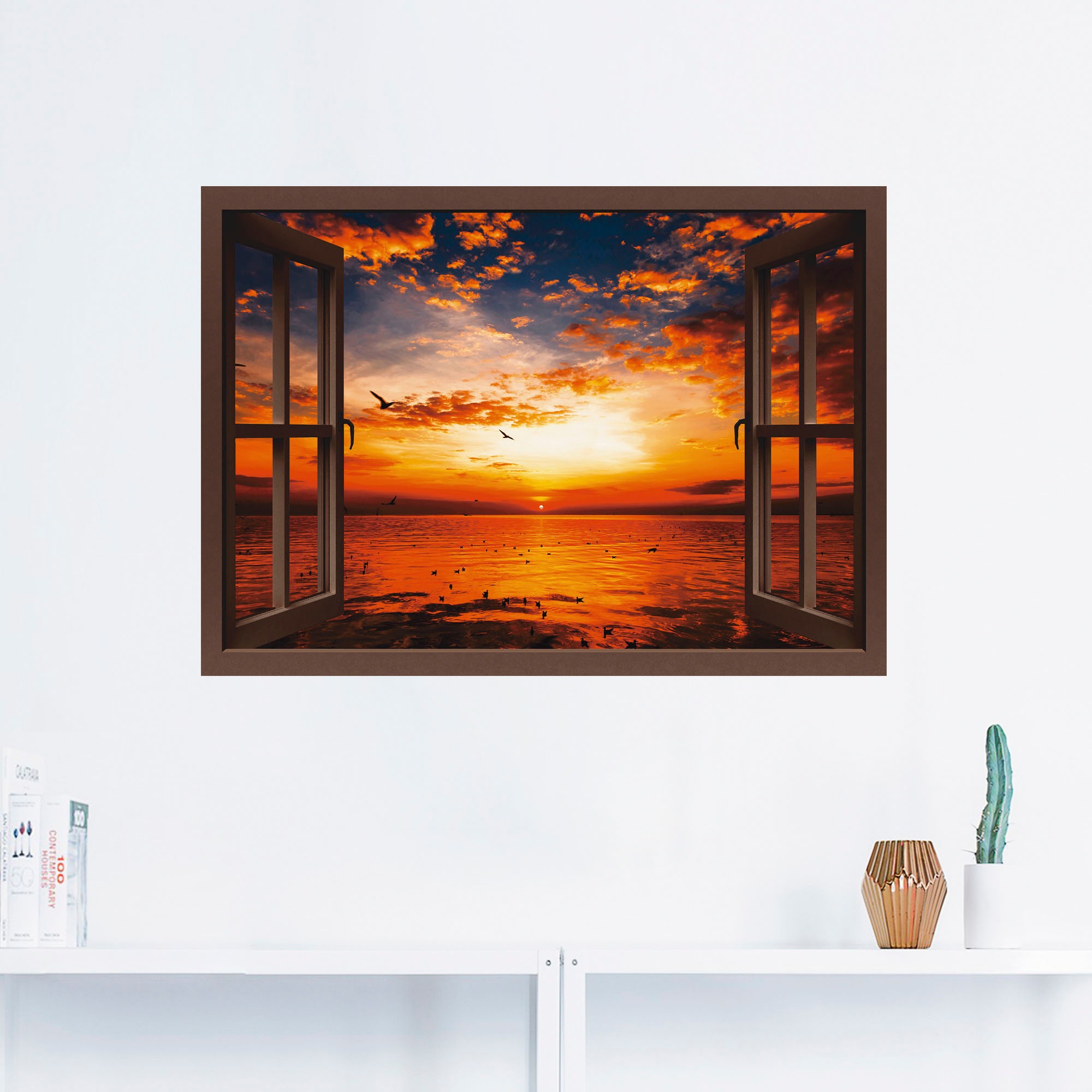 Artland Wandbild "Fensterblick Sonnenuntergang am Strand", Fensterblick, (1 günstig online kaufen