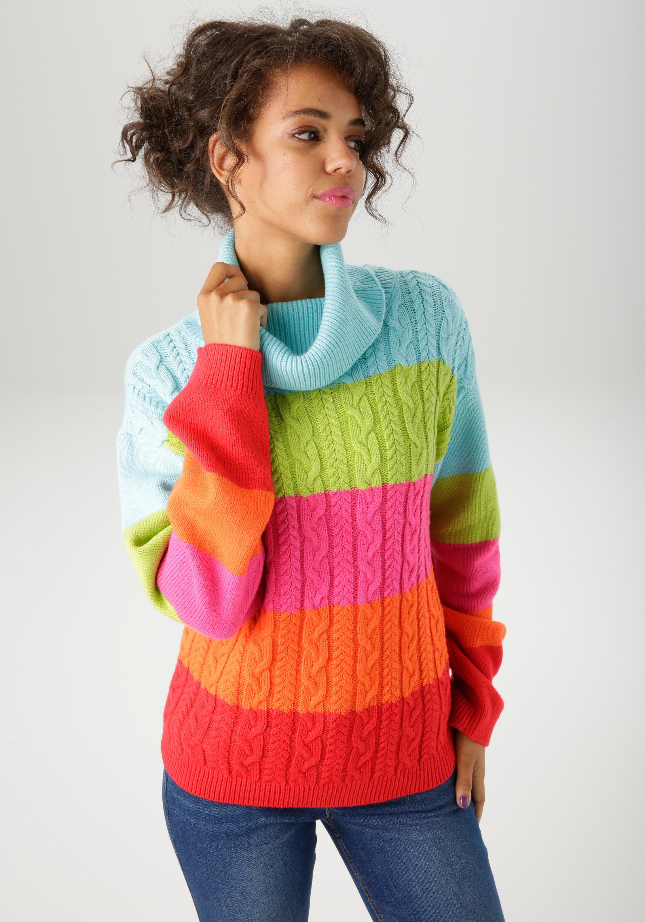 Aniston CASUAL Strickpullover, in farbenfroher oder gedeckteren Farbkombina günstig online kaufen