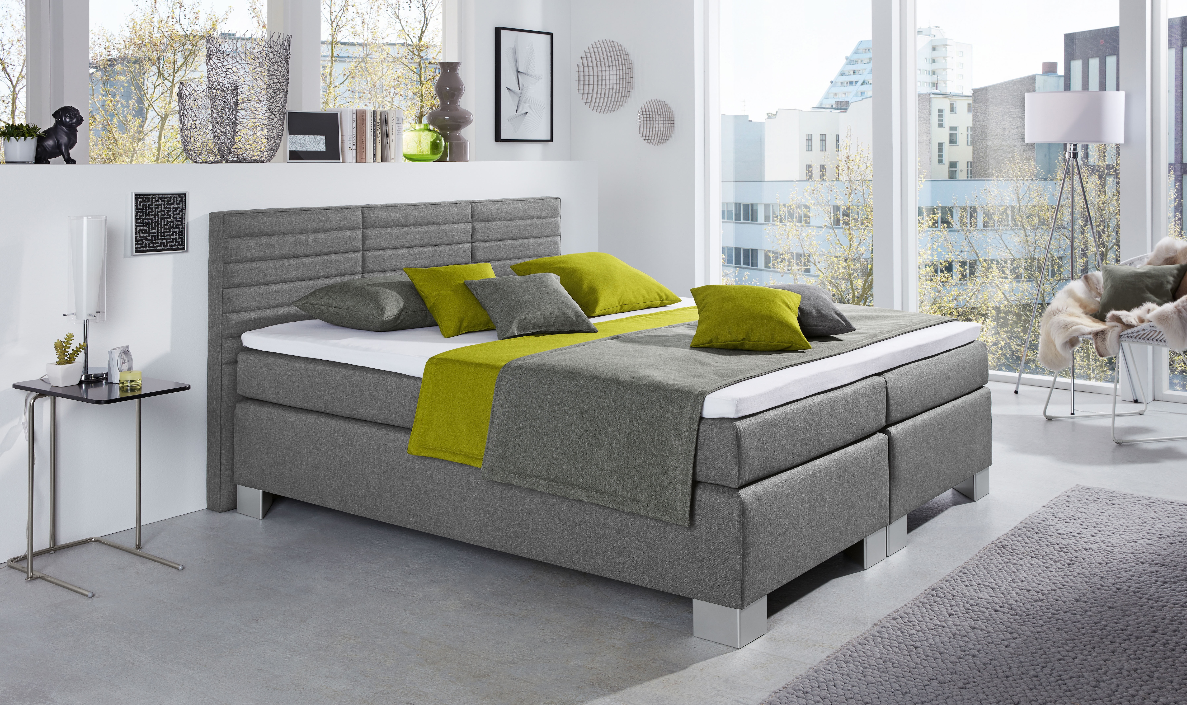 hapo Boxspringbett "ATLANTA mit hohem Kopfteil" Topper separat erhältlich, erhältlich in verschiedenen Breiten, Farben & Matratzenarten