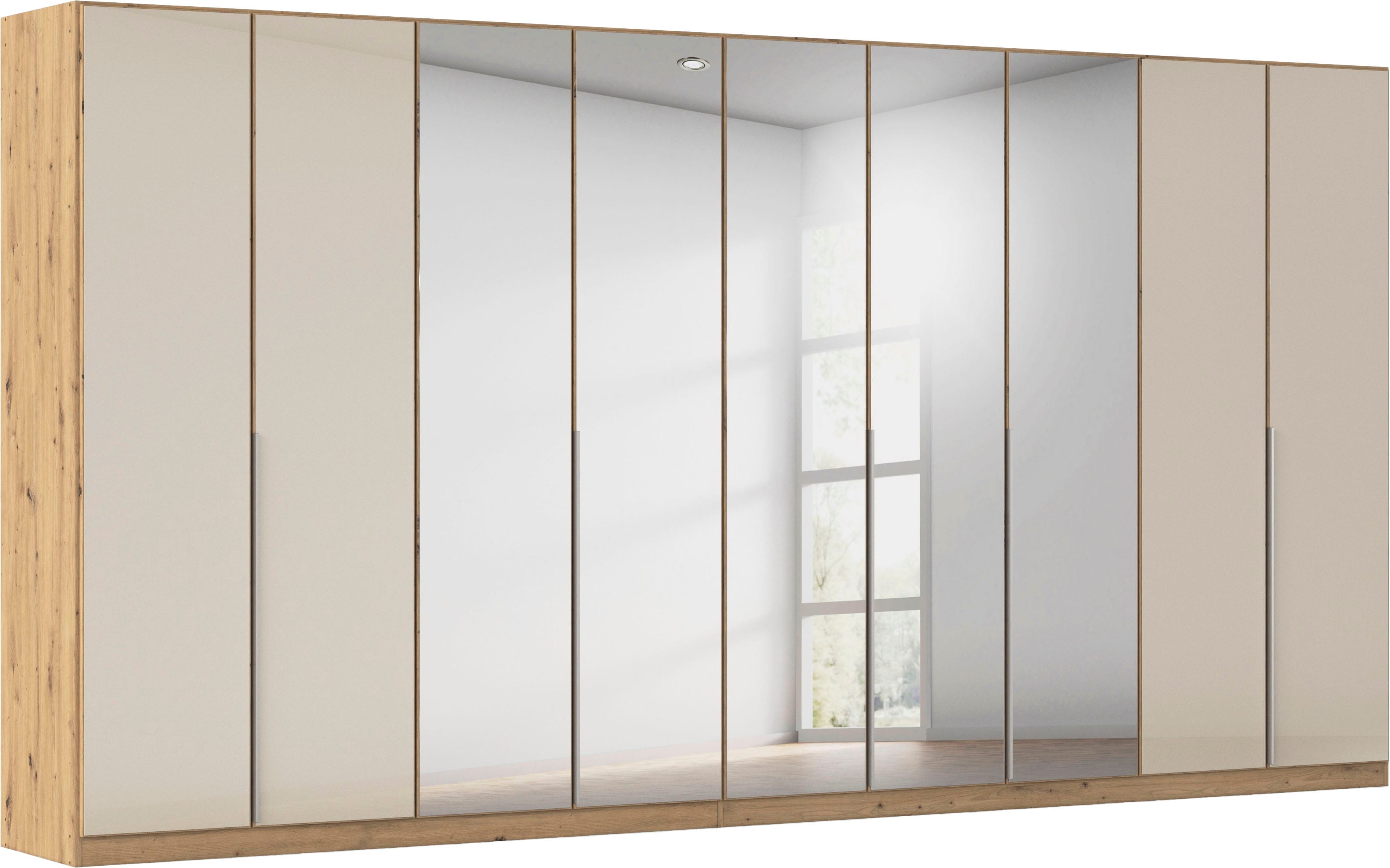 OTTO home Drehtürenschrank "Kleiderschrank Schrank Garderobe AGORDO mit Glasfront und Spiegel" in zwei Griff-Farben, Breiten 91-405 cm, durchdachte Innenausstattung, in 8 Breiten und 2 Höhen MADE IN GERMANY