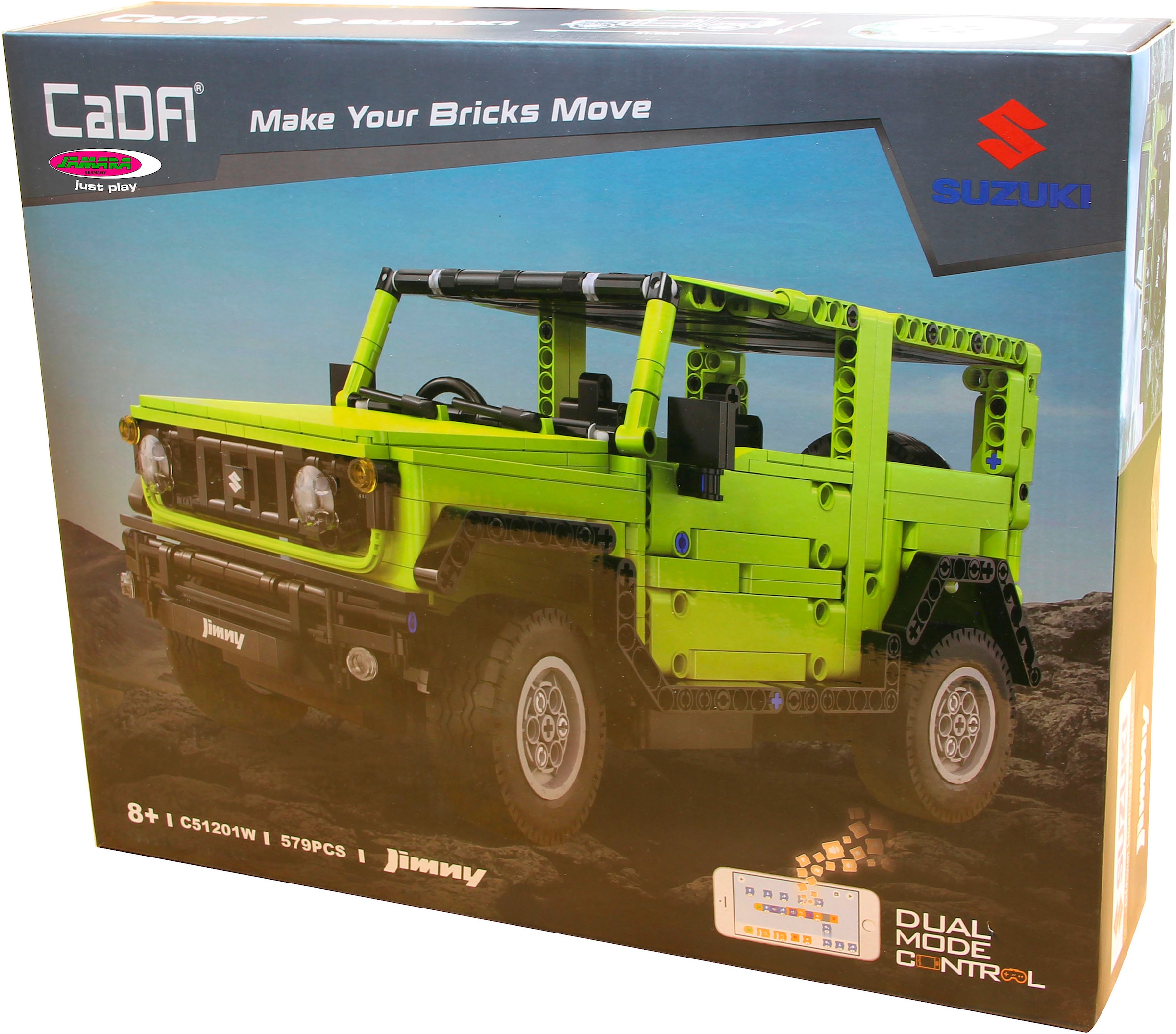 Jamara RC-Auto »CaDA, Suzuki Jimny 1:12 grün 2,4GHz Bricks«, (579 tlg.), mit LED Licht
