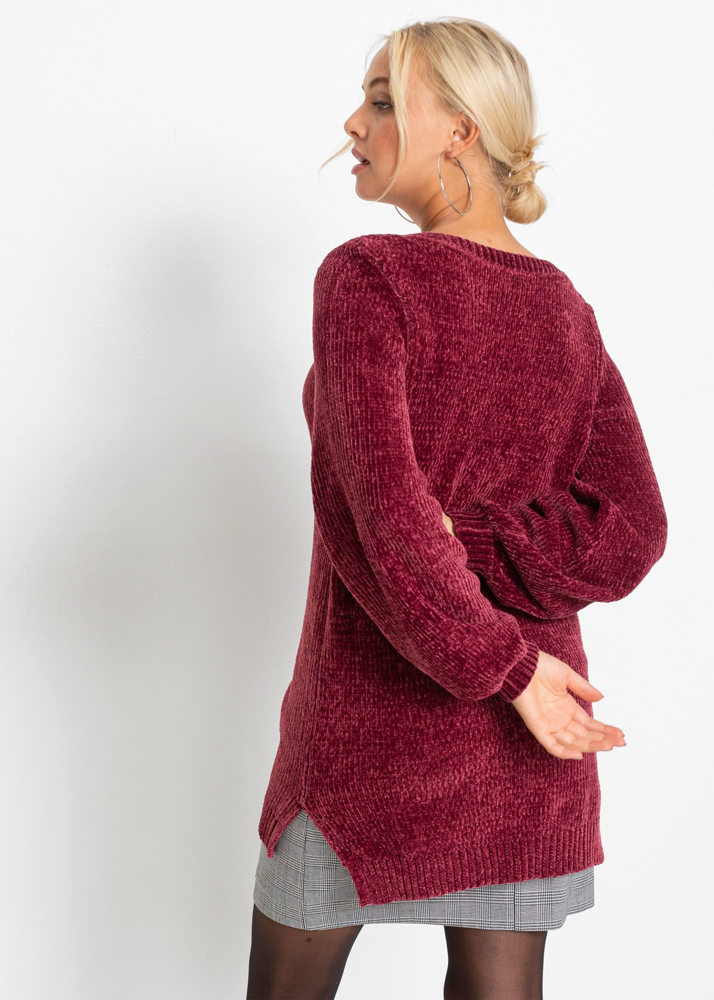 bonprix Longpullover "Chenille-Longpullover" aus Chenille, mit breitem U-Bo günstig online kaufen