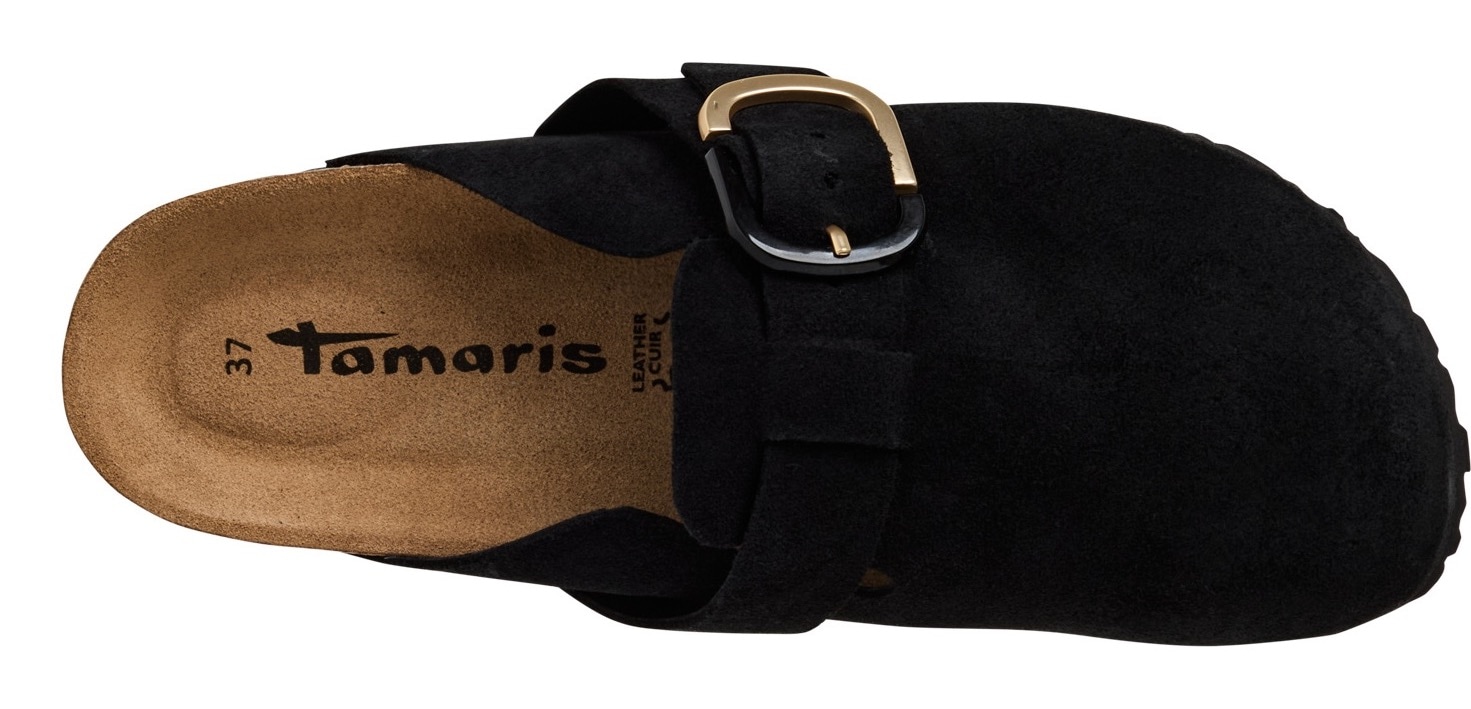 Tamaris Clog, Hausschuh, Schupfschuh, Bequemschuh mit verstellbarer Schnalle
