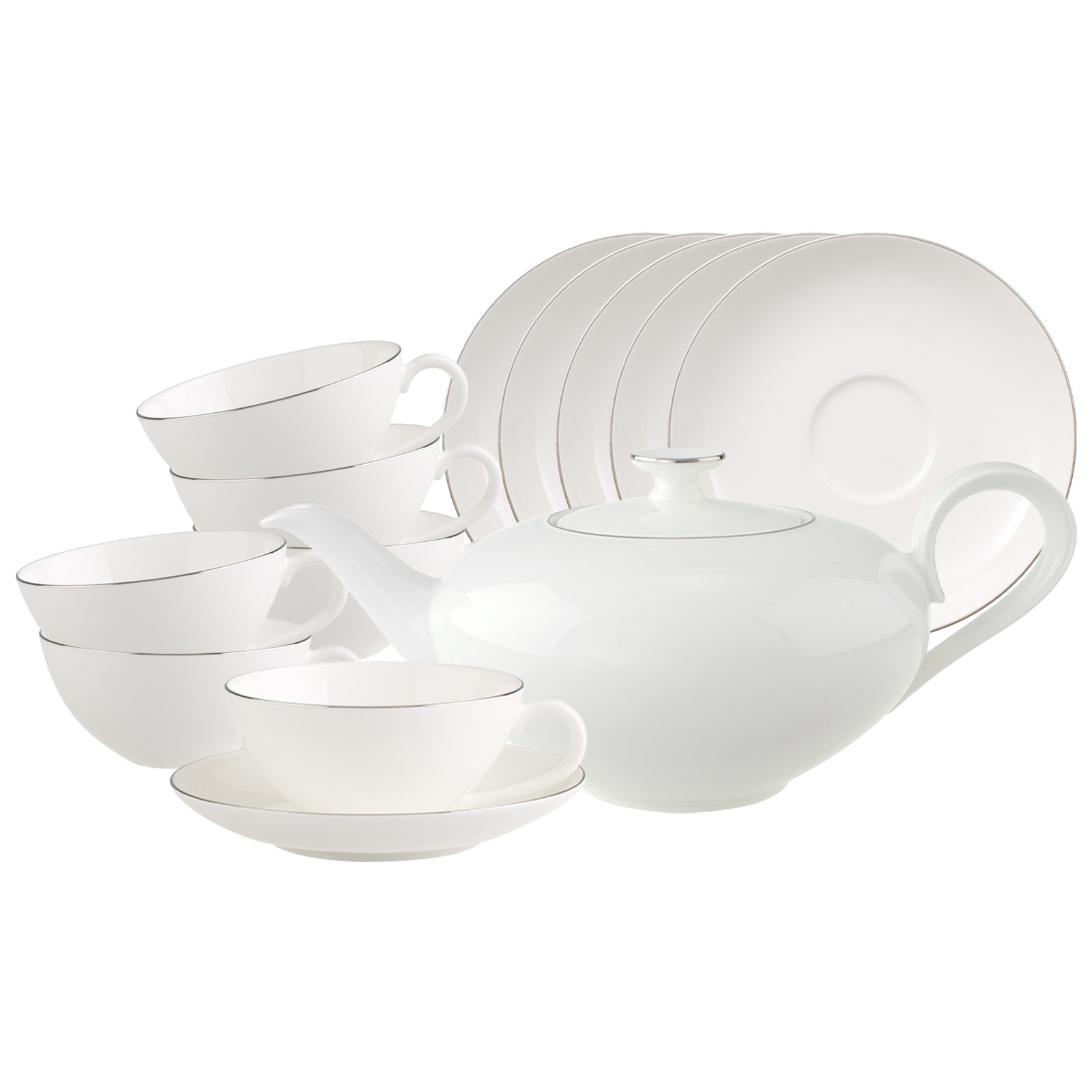 Villeroy & Boch Geschirr-Set "Teeservice Anmut Platinum No.1 6er Set, 13er Set weiß" Spülmaschinengeeignet