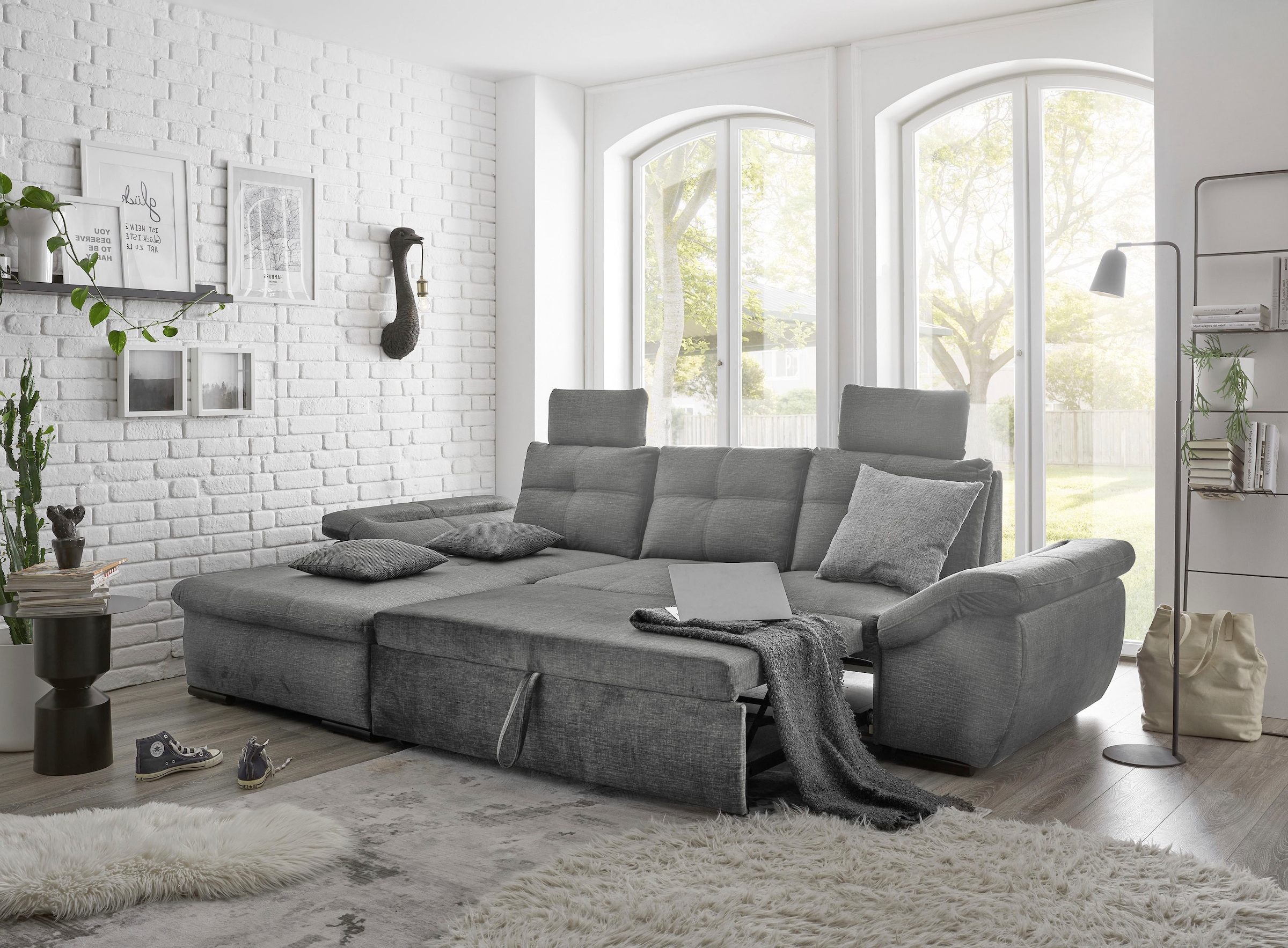 ED EXCITING DESIGN Ecksofa »Alija L-Form«, mit Bettfunktion, Armteilverstellung & Kopfstützen