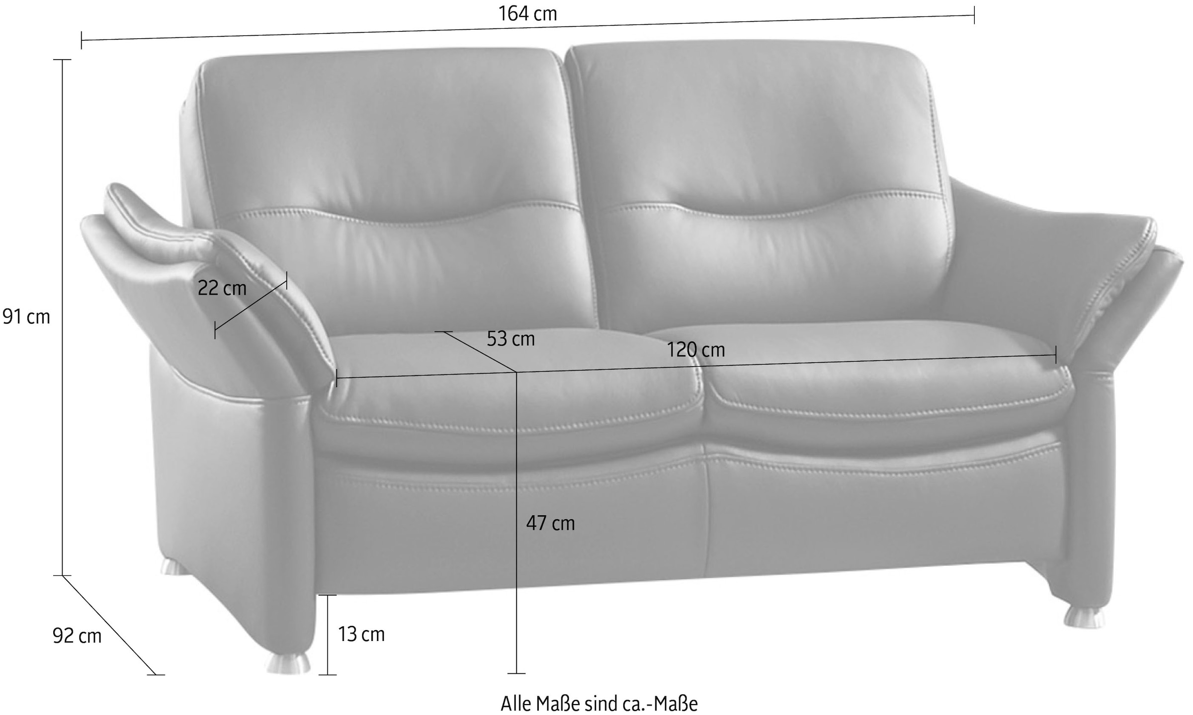 HUKLA 2-Sitzer »HU-SF15058 Ledersofa, Breite 164 cm«, hochwertiges Glattleder, optional mit Kopfstütze
