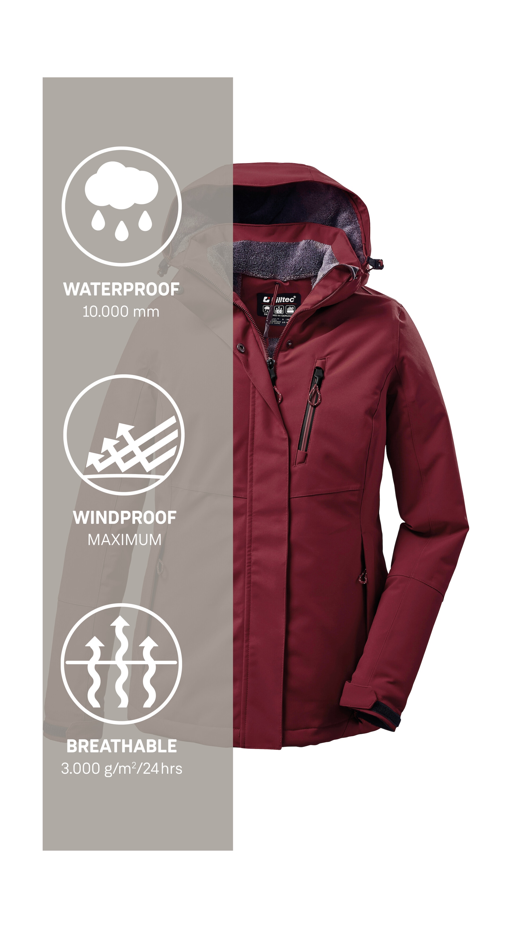 Killtec Outdoorjacke »KOW 140 WMN JCKT«, Wasserdichte Damenjacke, atmungsaktiv, abnehmbare Kapuze