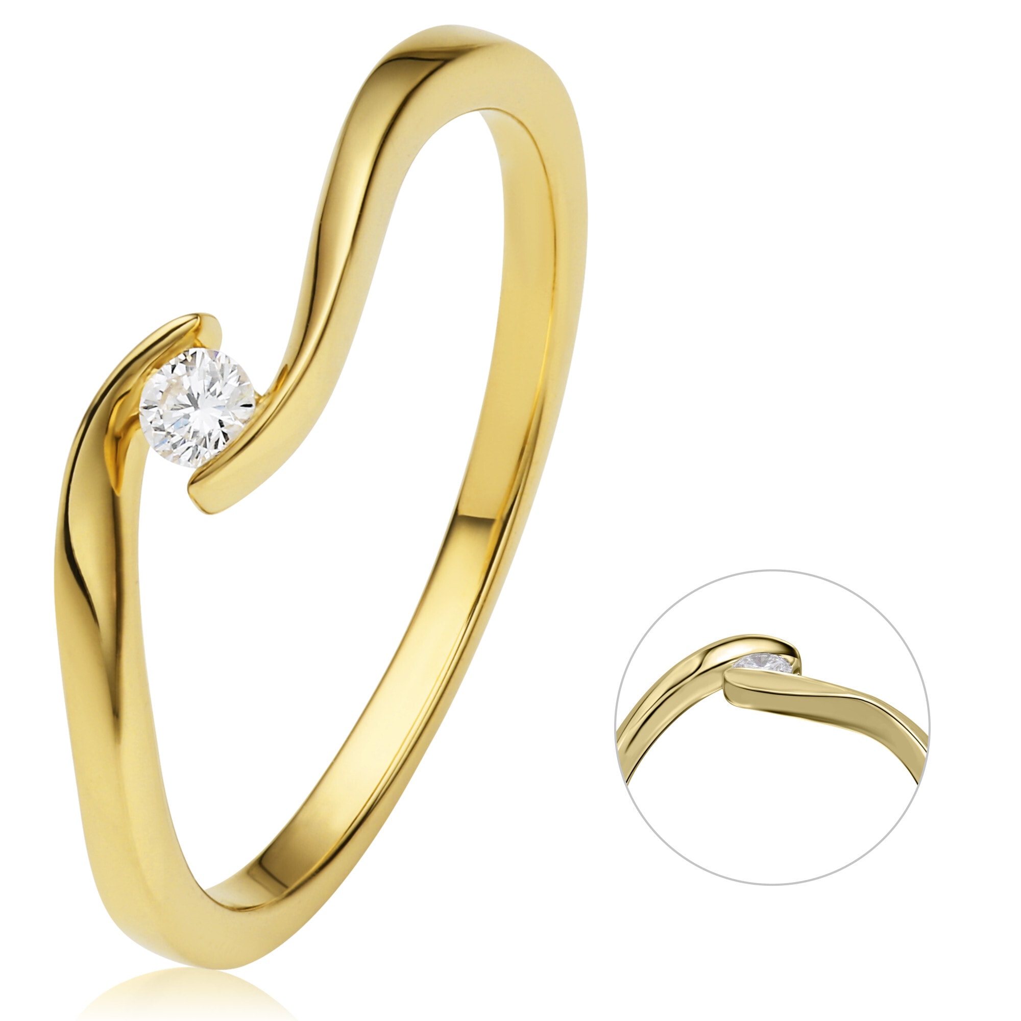 ONE ELEMENT Diamantring »0,05 ct Diamant Brillant Spannfassung Ring aus 750 Gelbgold«, Damen Gold Schmuck Spannfassung