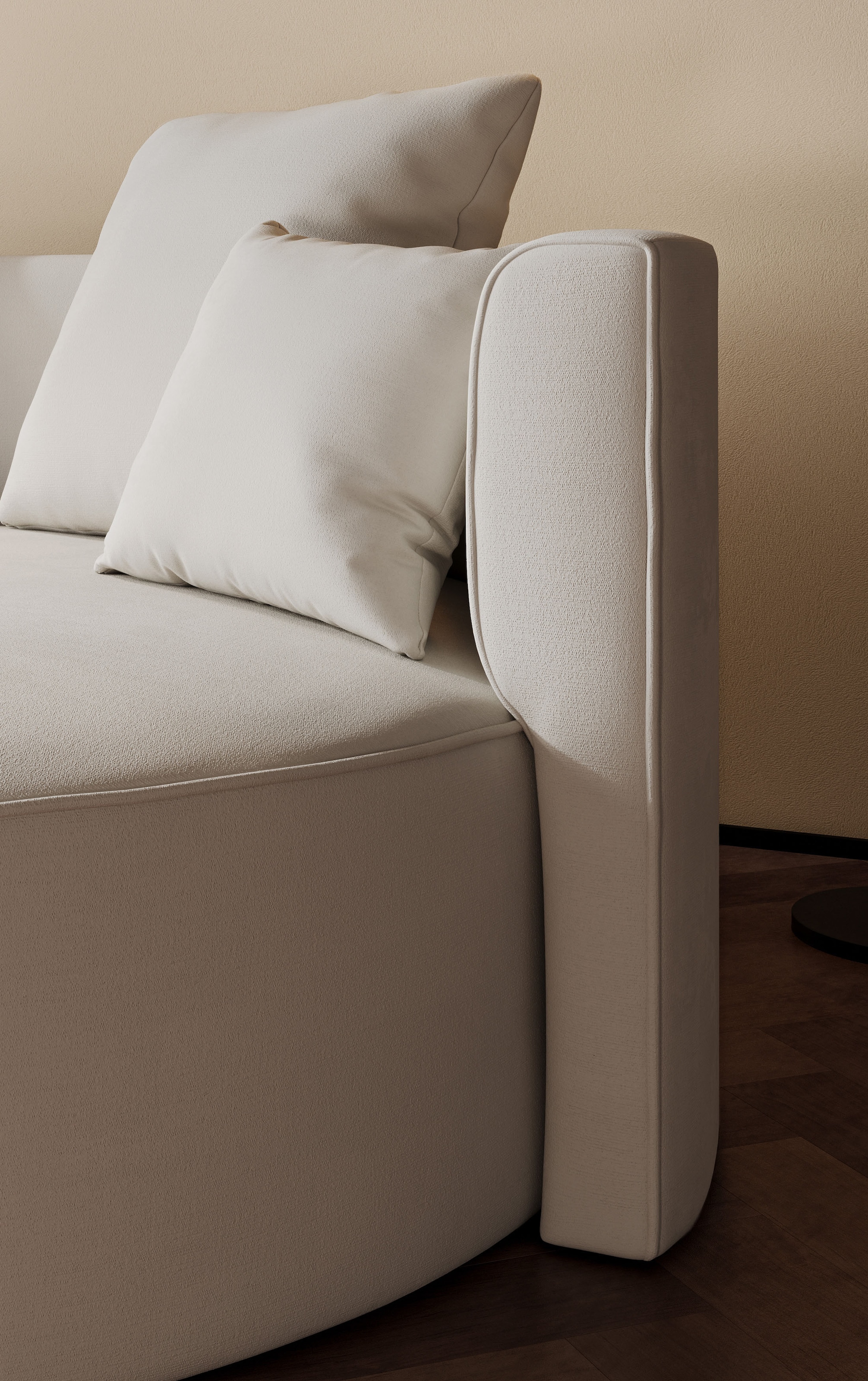 LeGer Home by Lena Gercke 2,5-Sitzer »ISALIE, rundes Loungesofa, mit Kissen, perfekt gepolstert«, moderne Stoffe, mit 4 Zierkissen, extra große Sitzfläche