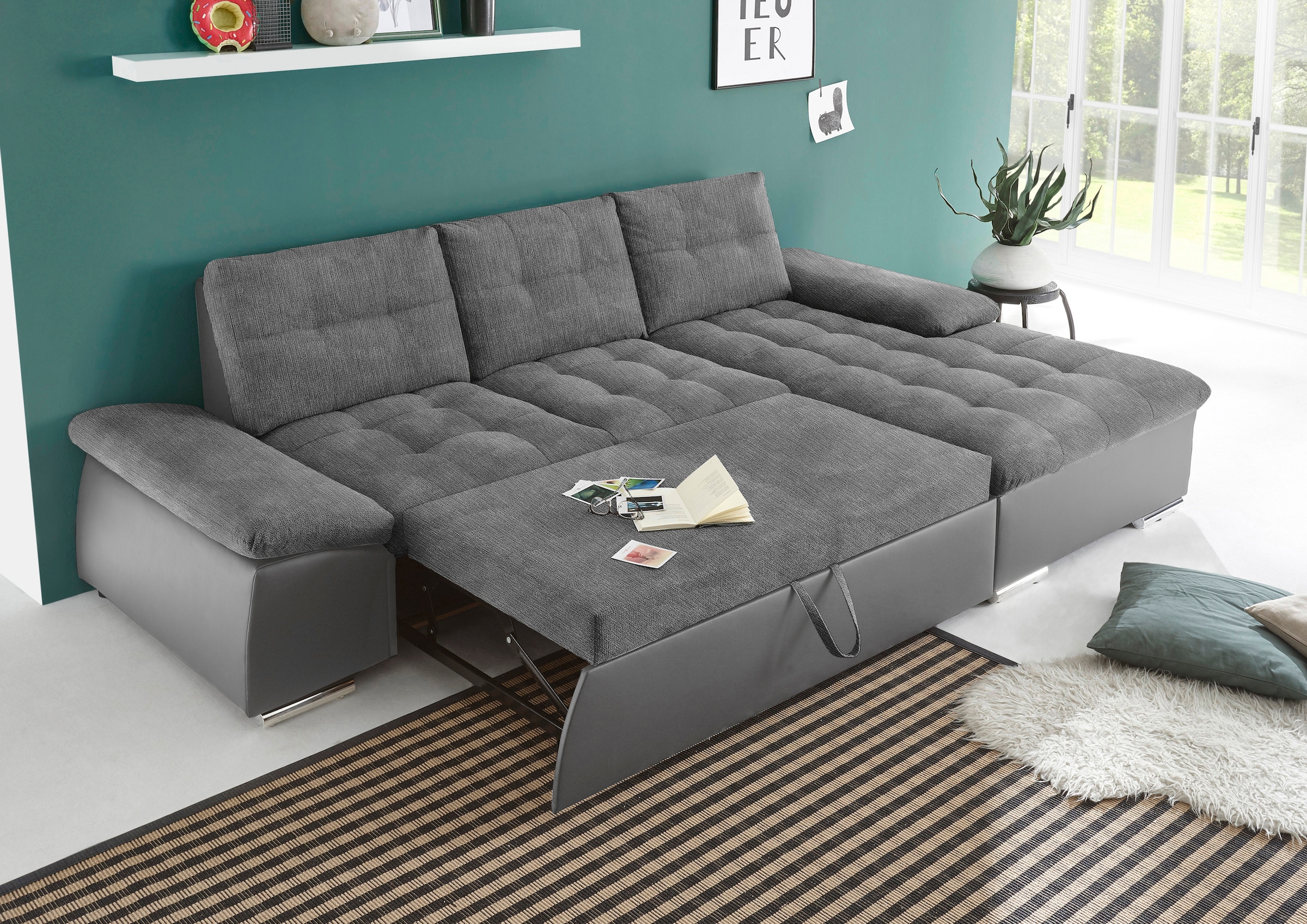 ED EXCITING DESIGN Ecksofa »Jakarta L-Form«, mit Bettfunktion, Armteilverstellung, Kopfstützen & 2 Nierenkissen
