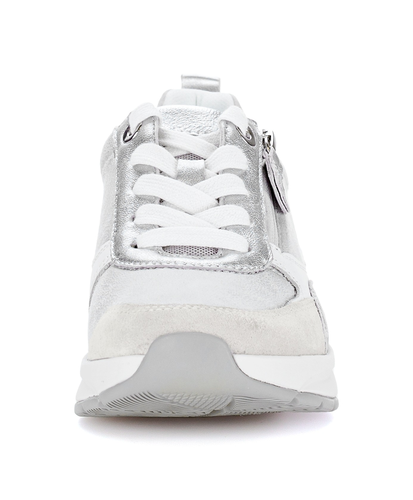 Plateausneaker ROLLINGSOFT, Herren, Gr. 38, weiß, silberfarben, Textil, Veloursleder, Schuhe Plateausneaker, Freizeitschuh, Halbschuh, Schnürschuh mit Kontrastbesatz, G-Weite 6