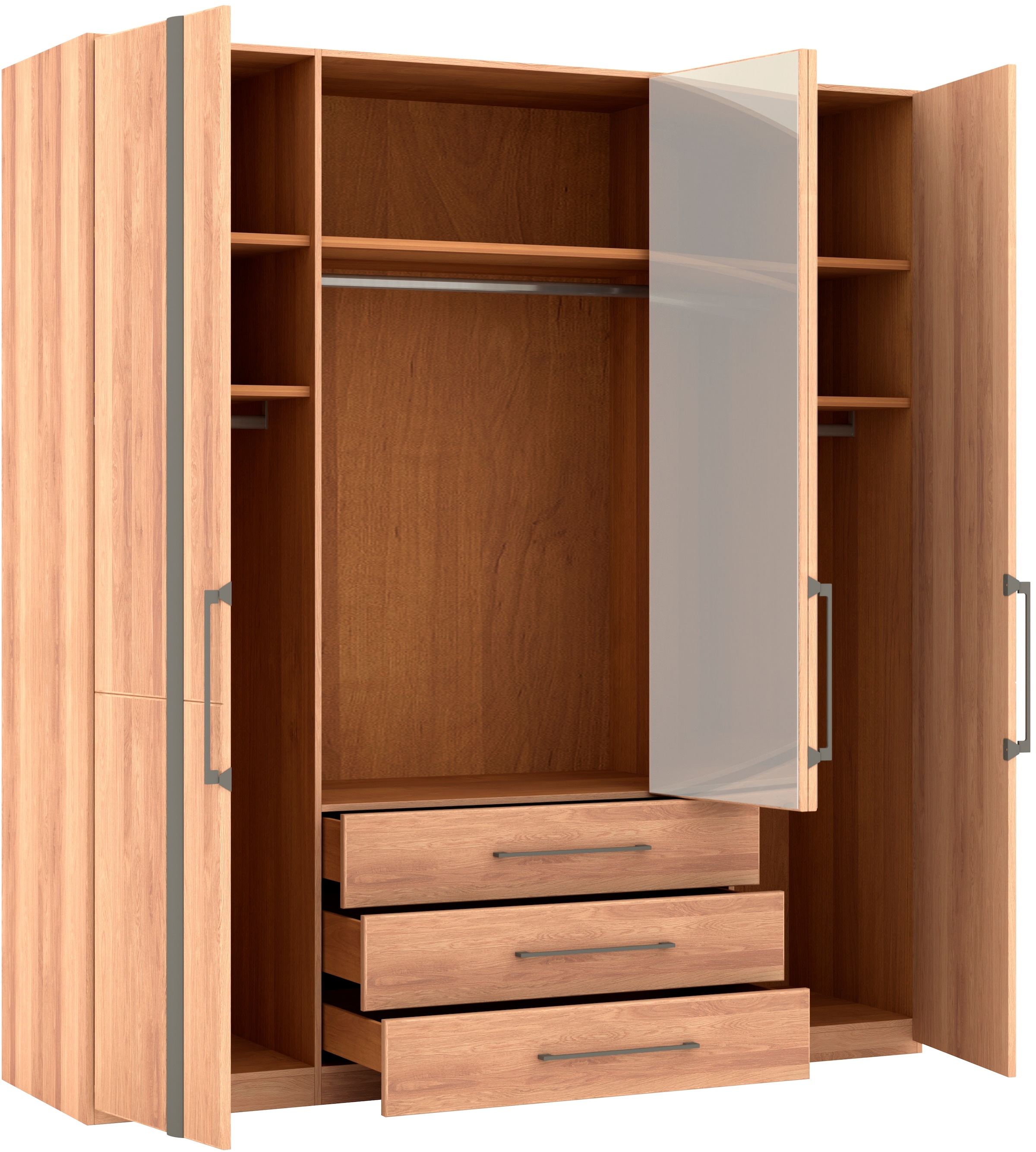 Musterring Drehtürenschrank »Sorrent, Kleiderschrank, teilmassiv Eiche« mit Türdämpfern, mit Schubladen, extra Böden, MADE IN GERMANY,  Türen in Eiche massiv und als Parsol-Bronze-Spiegel, mit Schubkästen