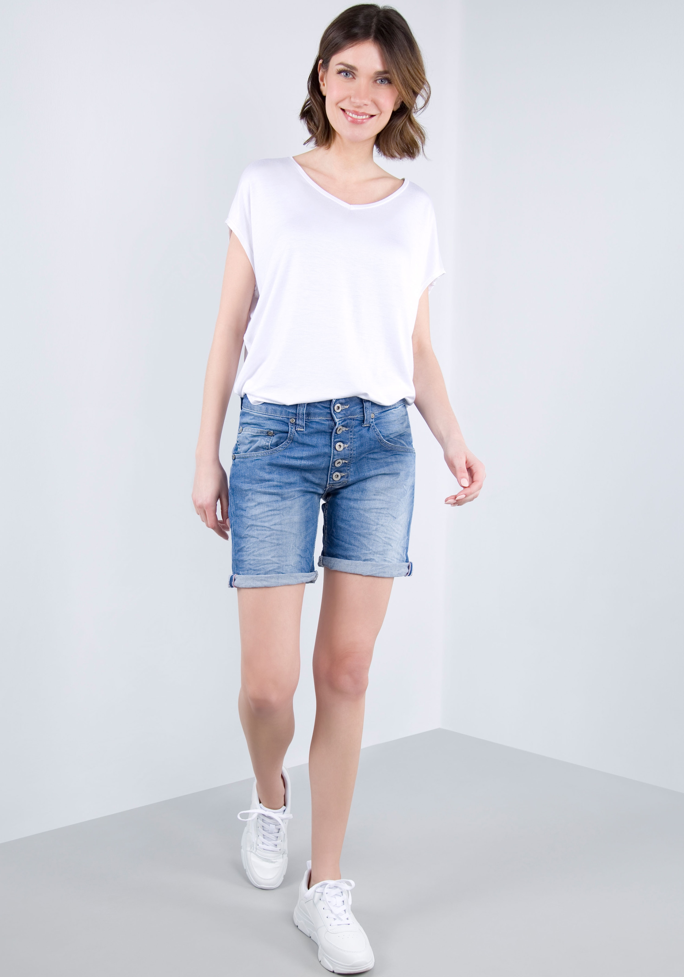 Please Jeans Shorts, mit sichtbarer Knopfleiste