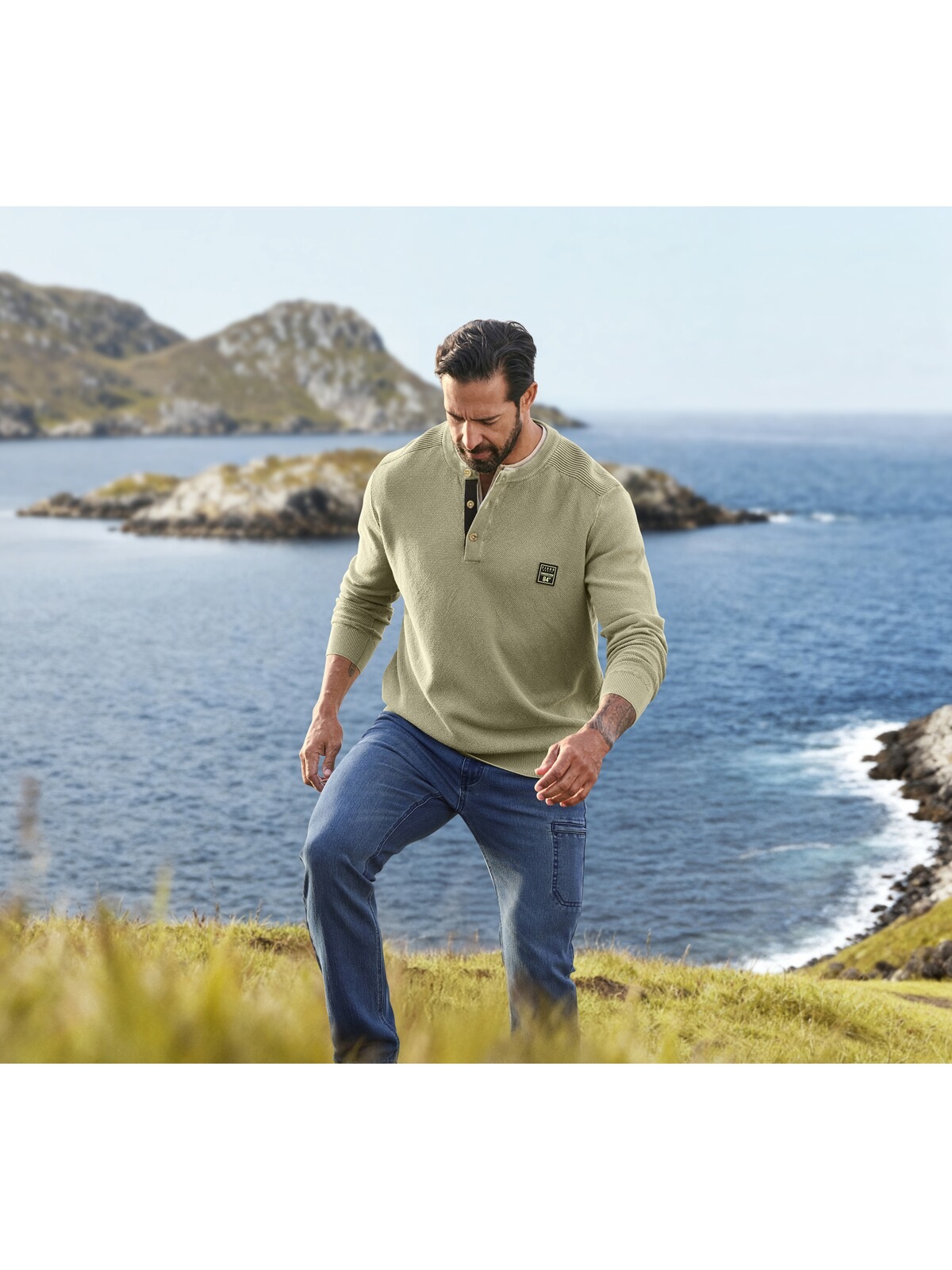 Strickpullover JAN VANDERSTORM "Pullover WOLFHARD", Herren, Gr. XXL, grün (oliv), Obermaterial: 100% Baumwolle CO., Pullover Strickpullover 3