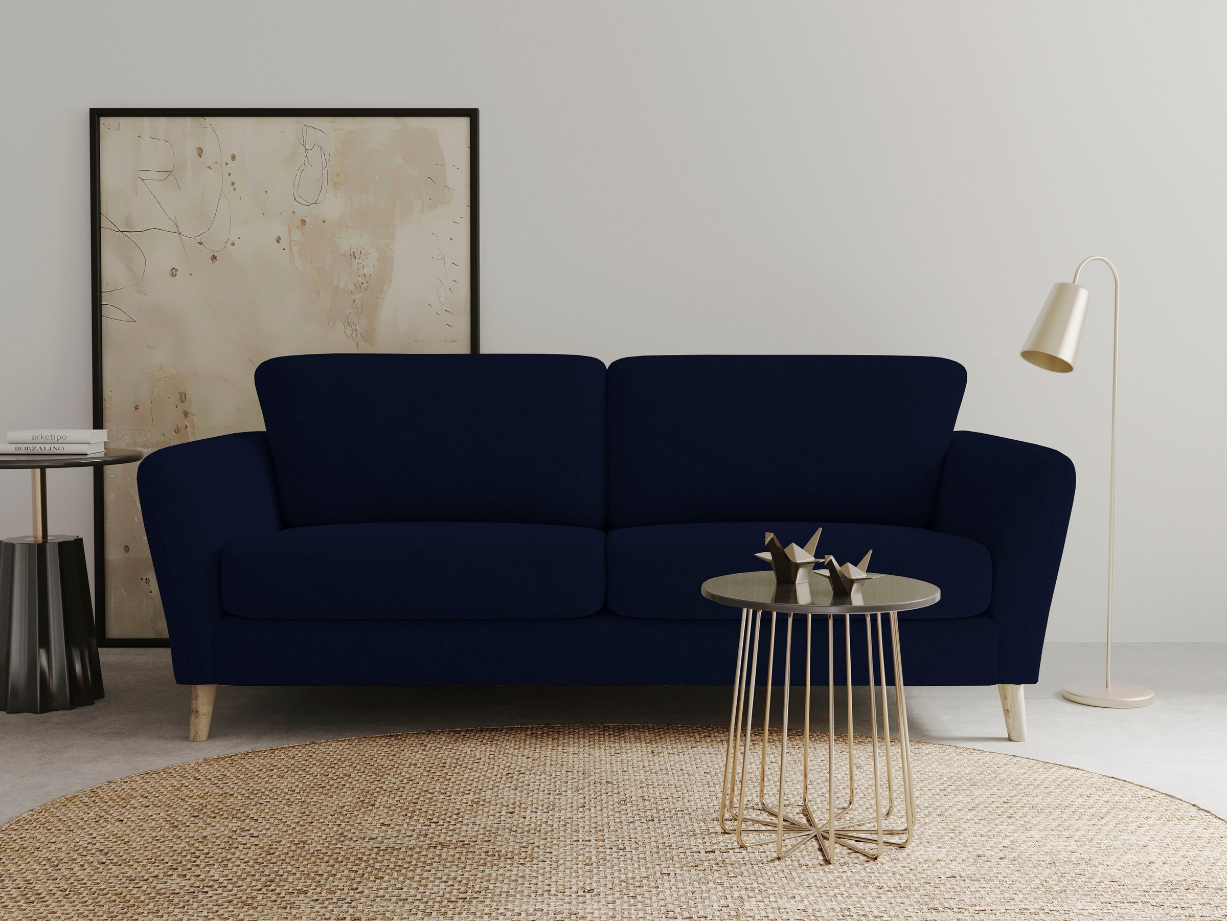 OTTO home 3-Sitzer "MARSEILLE 3er Sofa 206 cm, Cord, Flachgewebe, Struktur, Webstoff" Massivholzbeine Eiche, Landhausstil, Wellenunterfederung