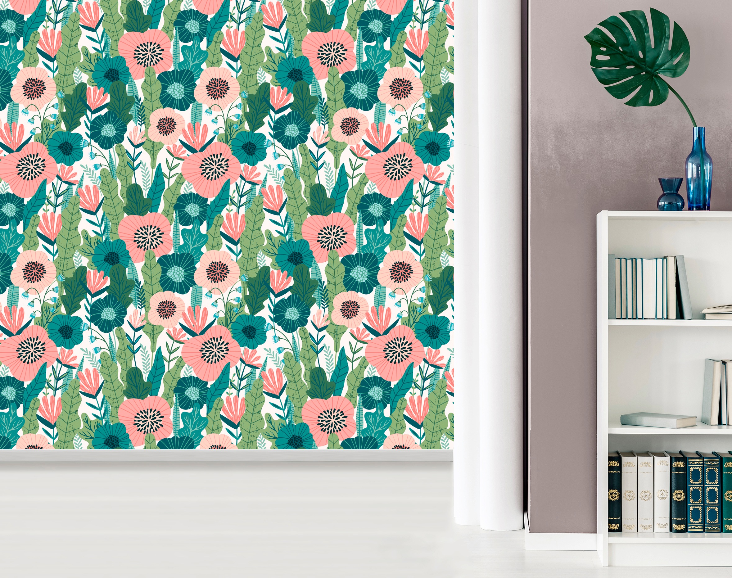 queence Vinyltapete »Defne«, bedruckt-Motiv-botanisch-floral-gemustert-natürlich, 90x250cm, selbstklebend, kinderleichte Anbringung, Sticker