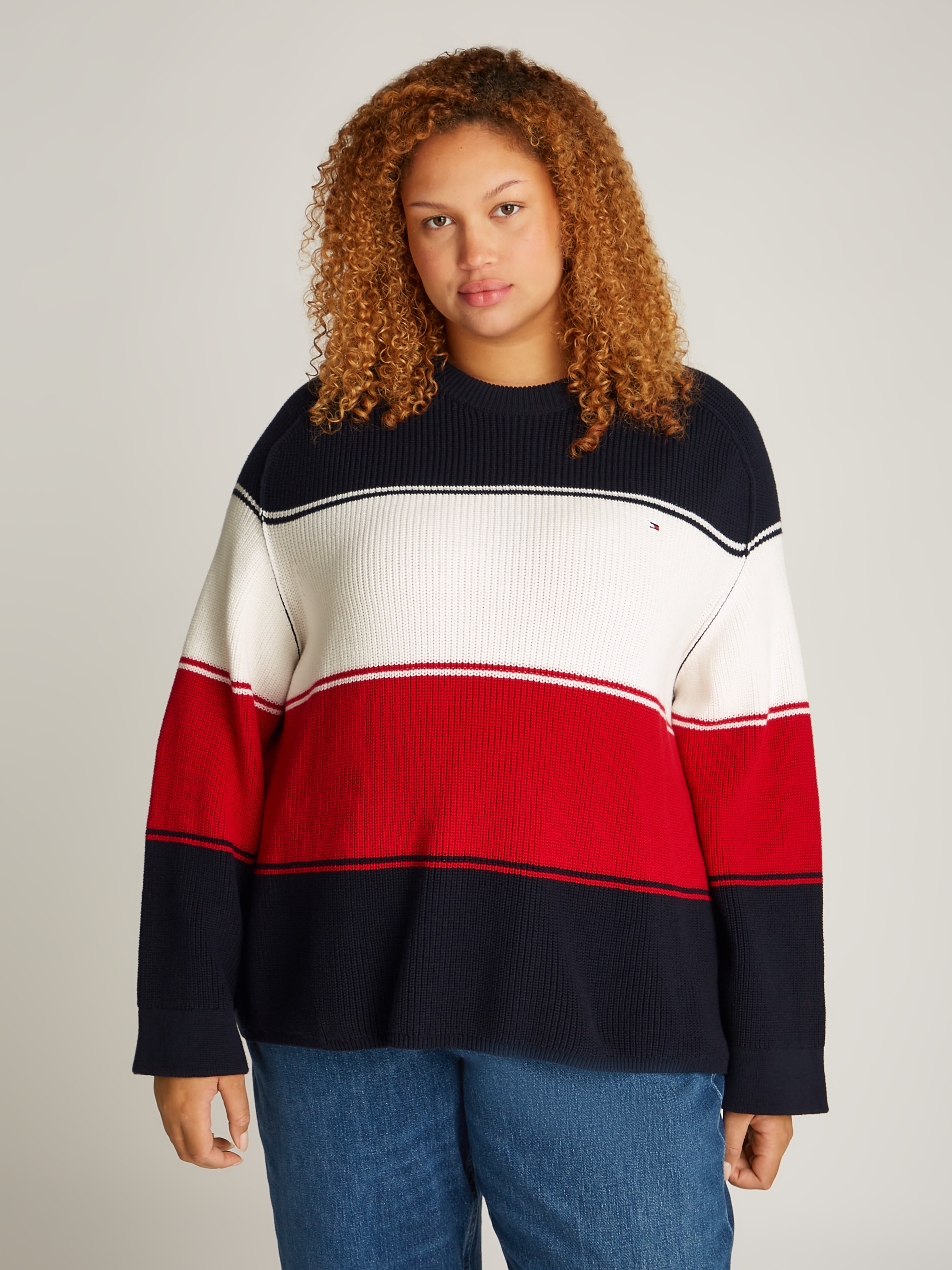 Tommy Hilfiger Curve Rundhalspullover »CRV CO CARDI STITCH C-NK SWT«, Große Größen