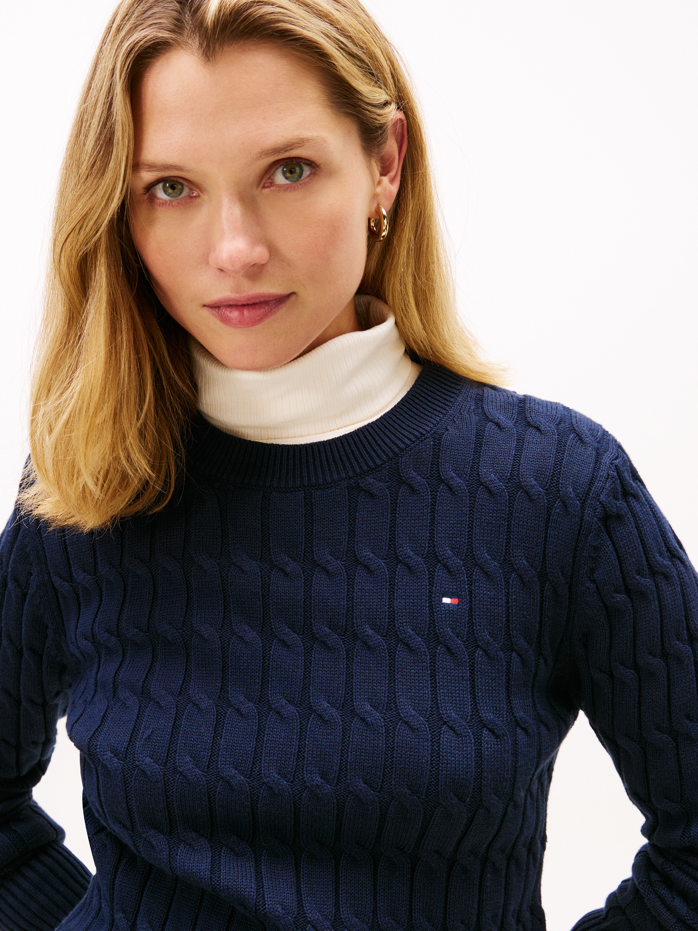 Tommy Hilfiger Rundhalspullover »CO CABLE MID GG C-NK LS SWT« mit Zopfmuster