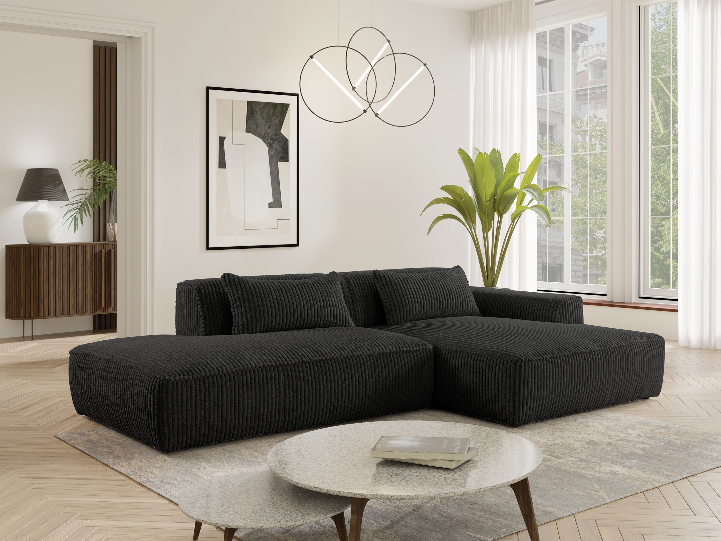 exxpo - sofa fashion Ecksofa "Billund modernes Designsofa, bequem und elegant, Breite 294cm, L-Form" modern, L-form, Wellenfedern, inklusive 2x Nierenkissen