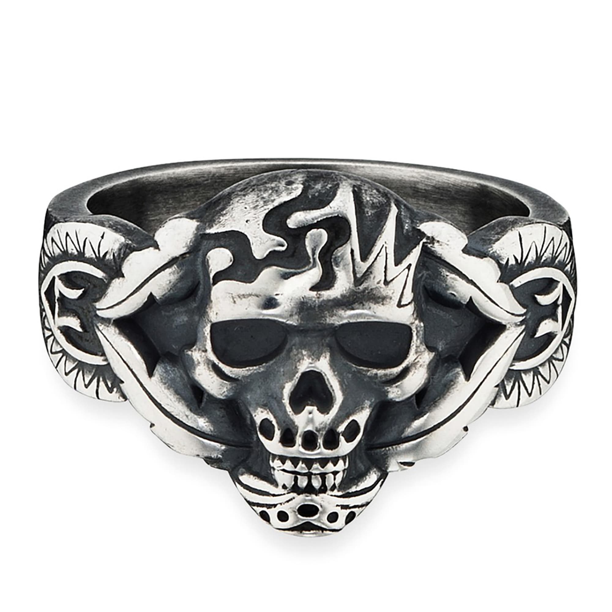 CAÏ Fingerring »925/- Sterling Silber matt oxidiert Totenkopf«