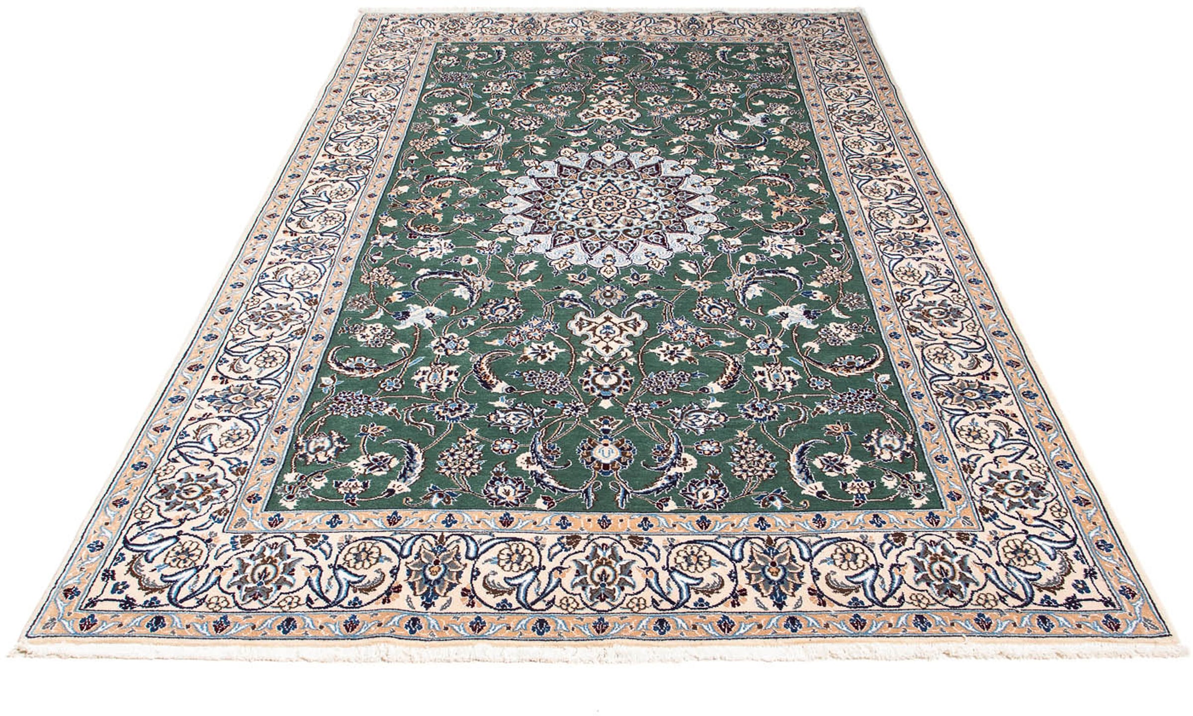 morgenland Orientteppich "Perser - Nain - Royal - 254 x 152 cm - grün", rechteckig, 10 mm Höhe, Wohnzimmer, Handgeknüpft