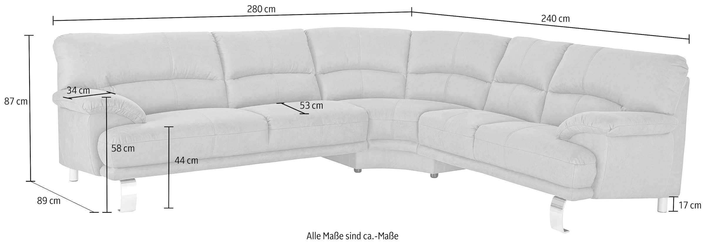 TRENDMANUFAKTUR Ecksofa »Cecilia II, in italienischen Design, bequem, hoher Sitzkomfort, L-Form«, extrabreite Armlehnen für noch mehr Sitzkomfort