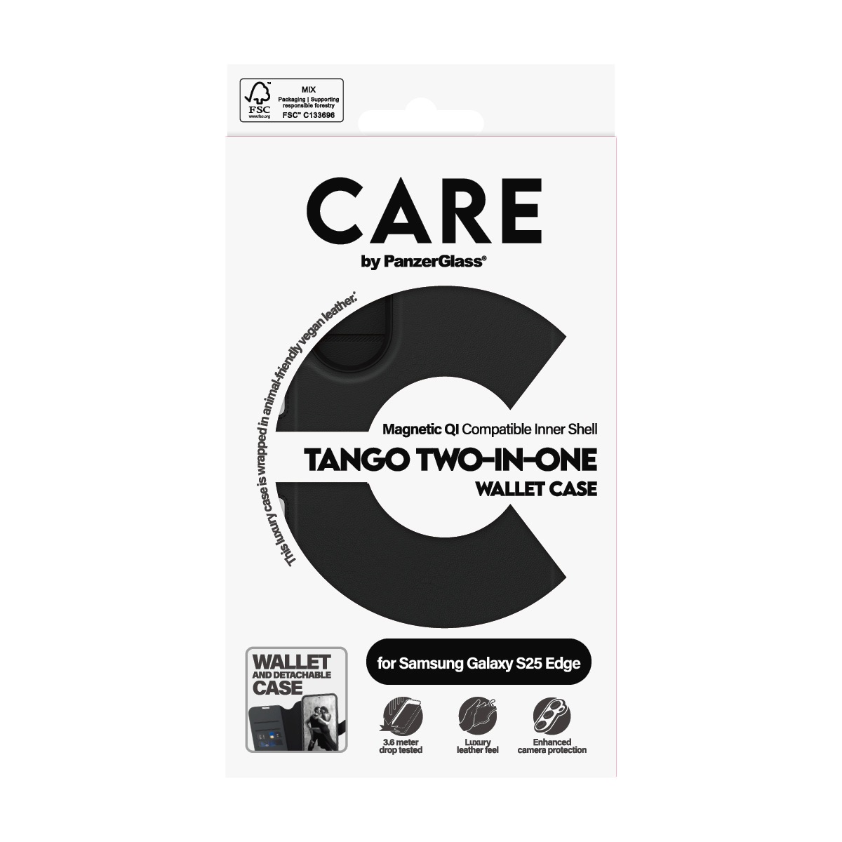 CARE by PanzerGlass Backcover »MagSafe Compatible Tango Two-In-One Wallet Case für Galaxy S25 Edge«, Samsung Galaxy S25 Edge, Backcover, Schutzhülle, Handyschutzhülle, Case, Schutzcase, stoßfest