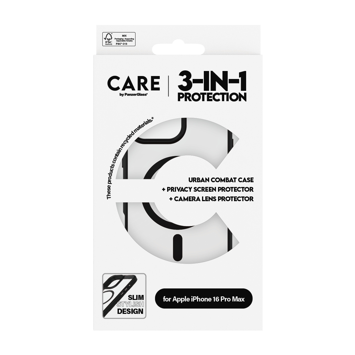 CARE by PanzerGlass Displayschutzglas »3-in-1 Protection, Privacy Glass, Case, Lens Cover«, für Apple iPhone 16 Pro Max, Displayschutzfolie, Schutzfolie, Bildschirmschutz, kratz- & stoßfest
