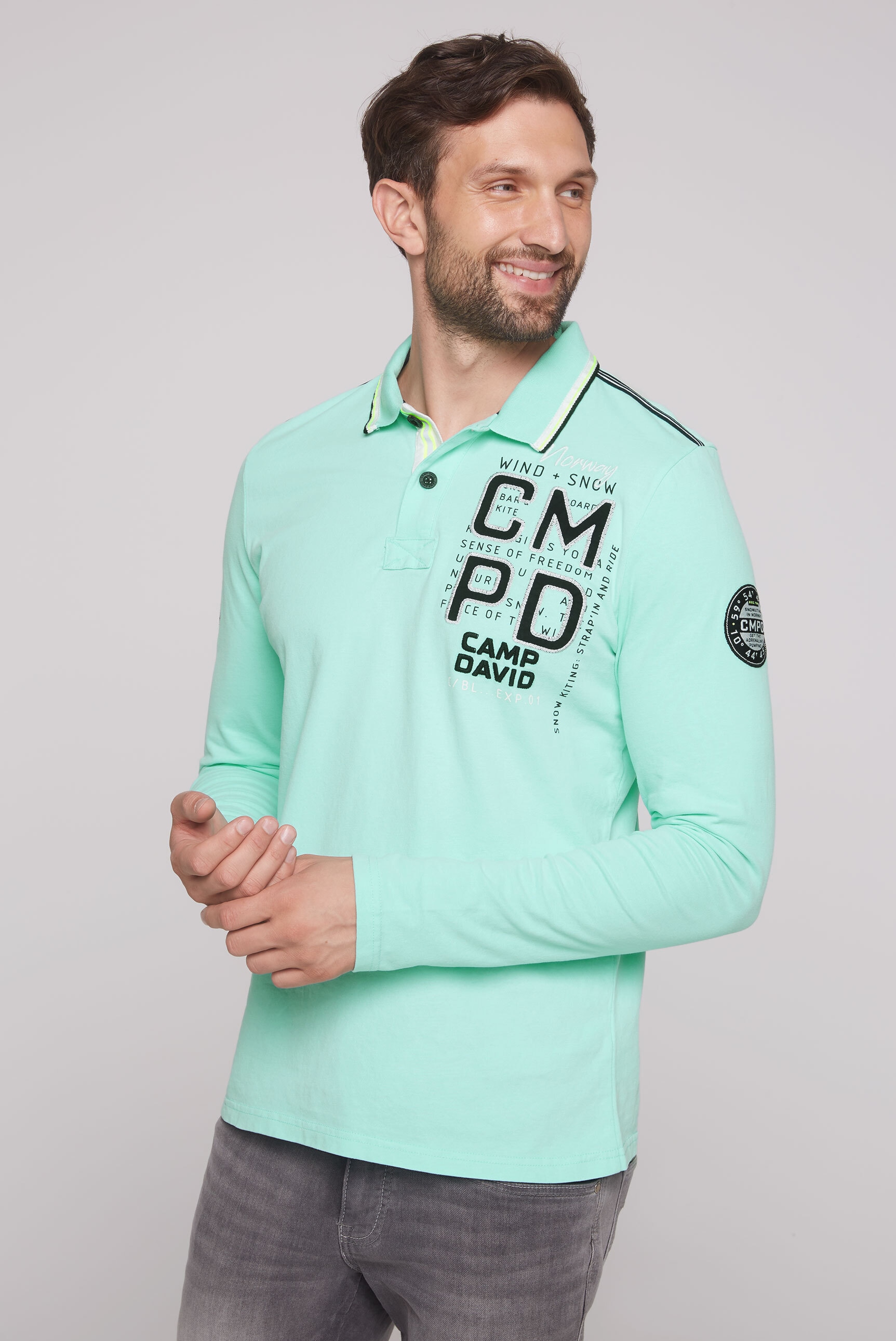 CAMP DAVID Langarm-Poloshirt iš Baumwolle