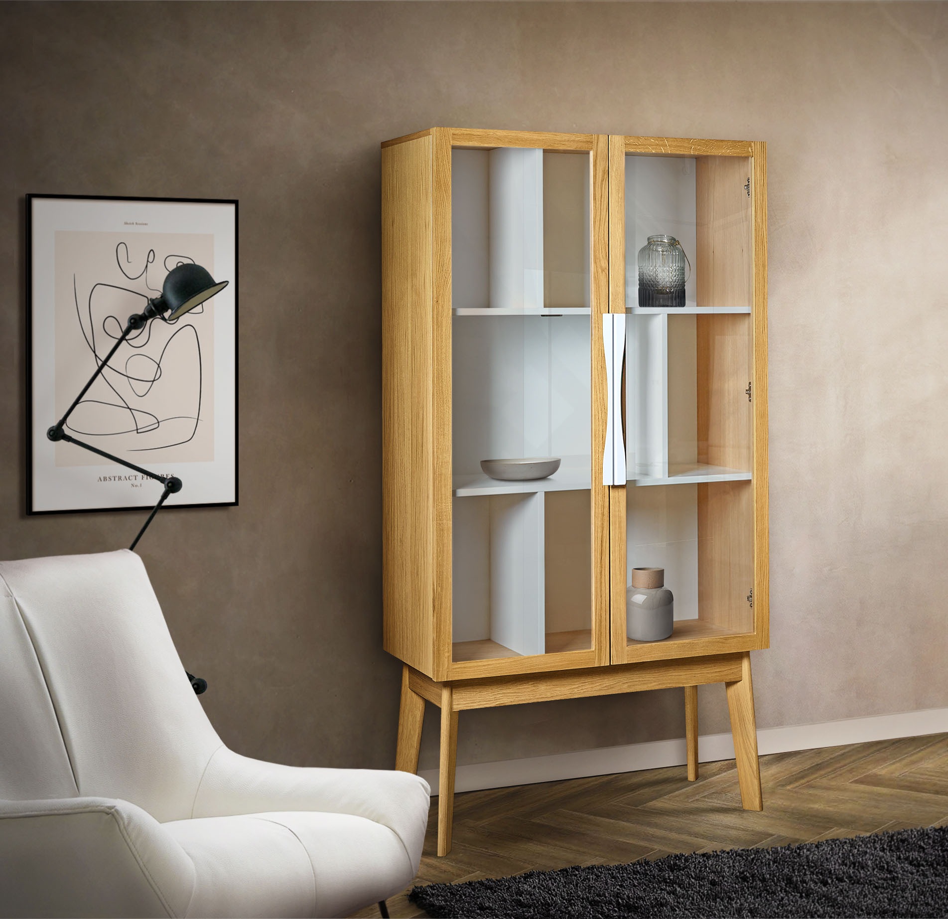 Woodman Bücherregal »Hilla«, Breite 88 cm, Türen mit Glaseinsätzen, Holzfurnier aus Eiche
