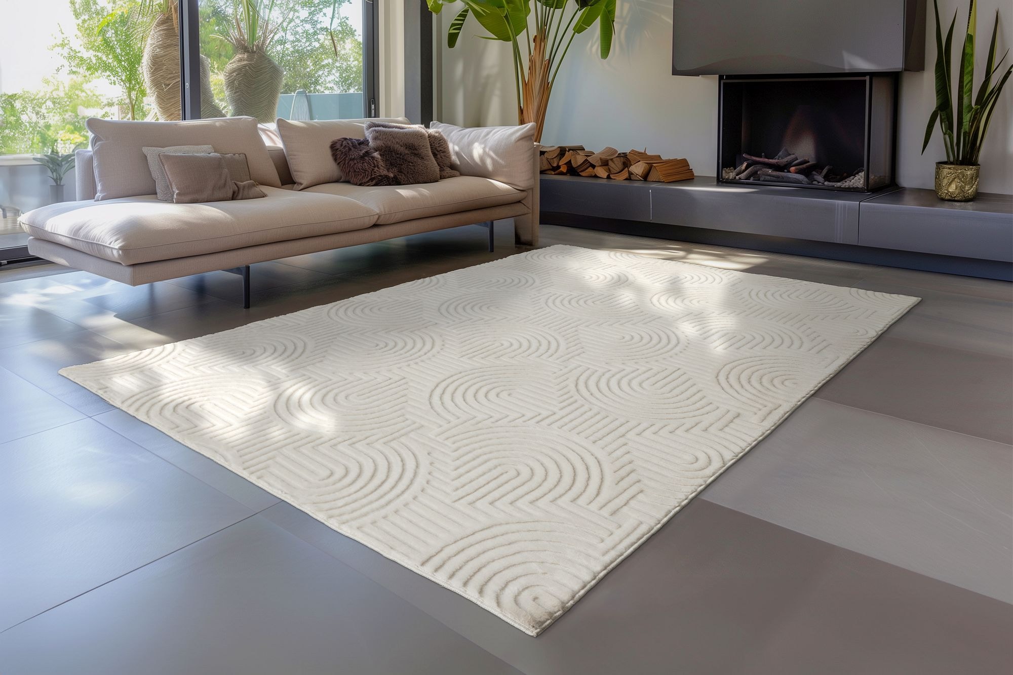 Kayoom Teppich "Balance Flow 225" rechteckig 18 mm Höhe Kurzflor, Hoch Tief, modernes Muster, Wohnzimmer
