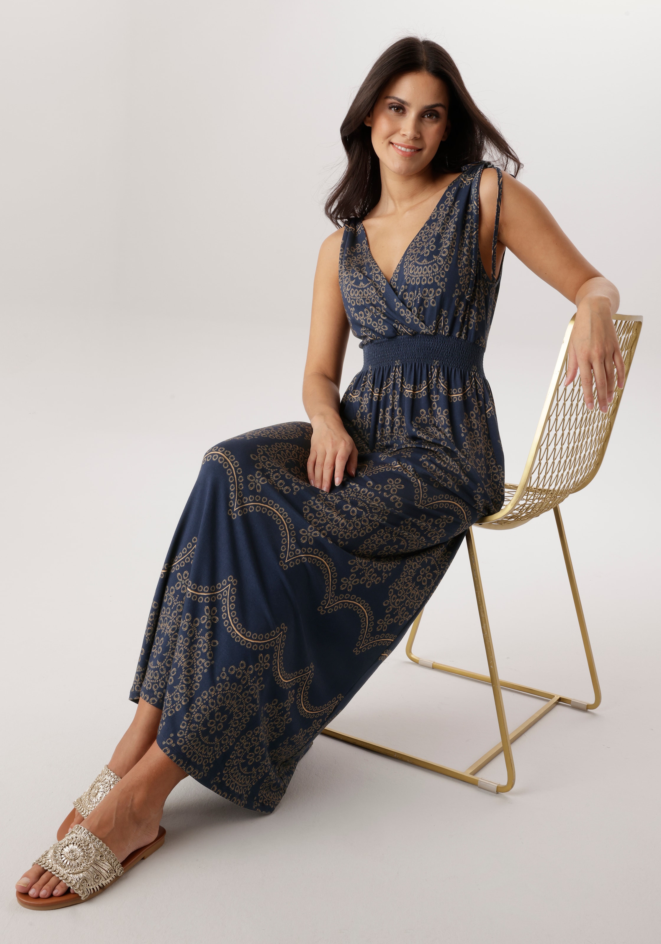 Aniston SELECTED Sommerkleid mit breiten Trägern zum Raffen - NEUE KOLLEKTION