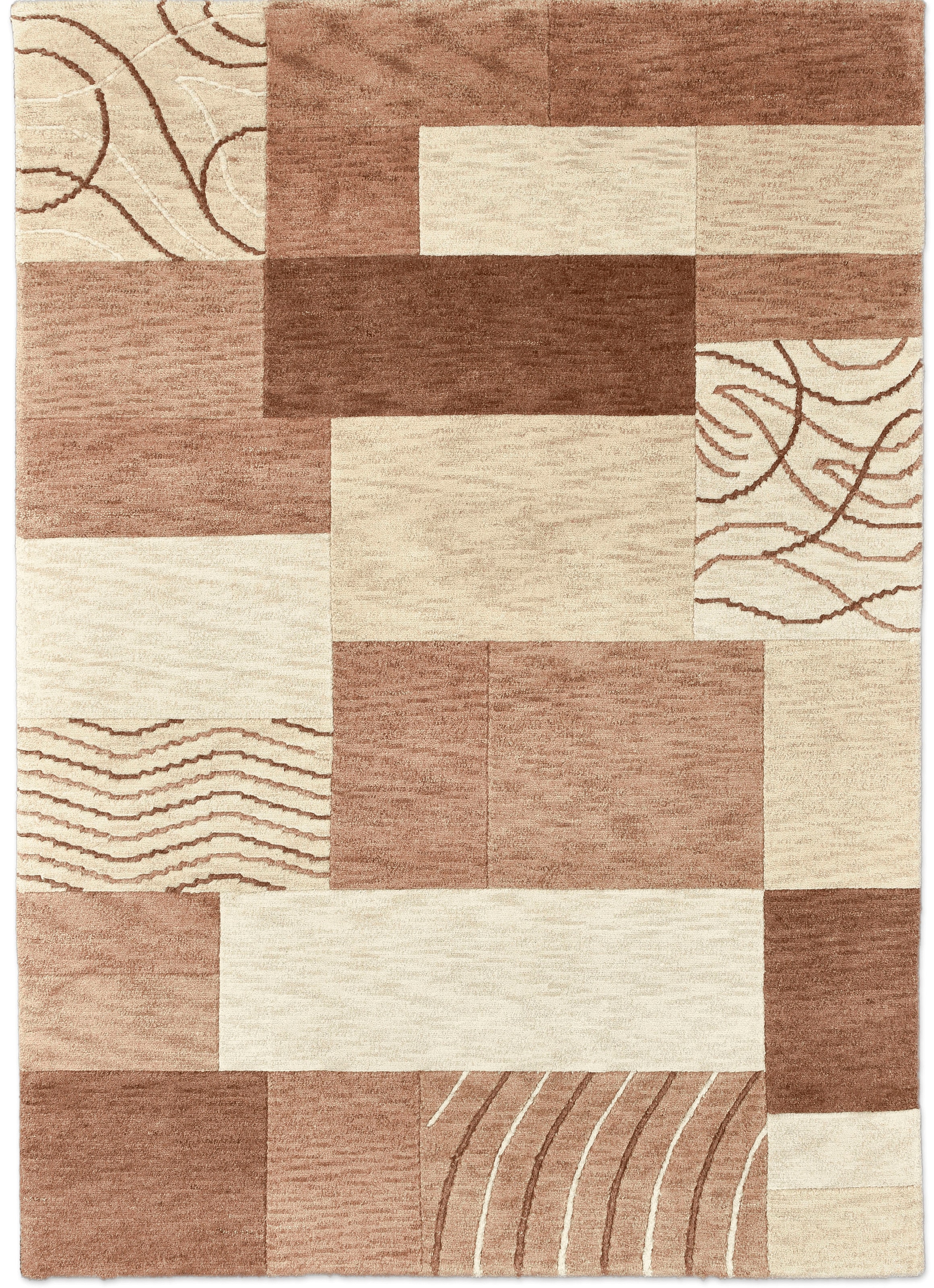 THEKO »Domas 4028, handgeknüpft« rechteckig 12 mm Höhe Kurzflor, reine Wolle, modernes Patchwork Design, Wohnzimmer