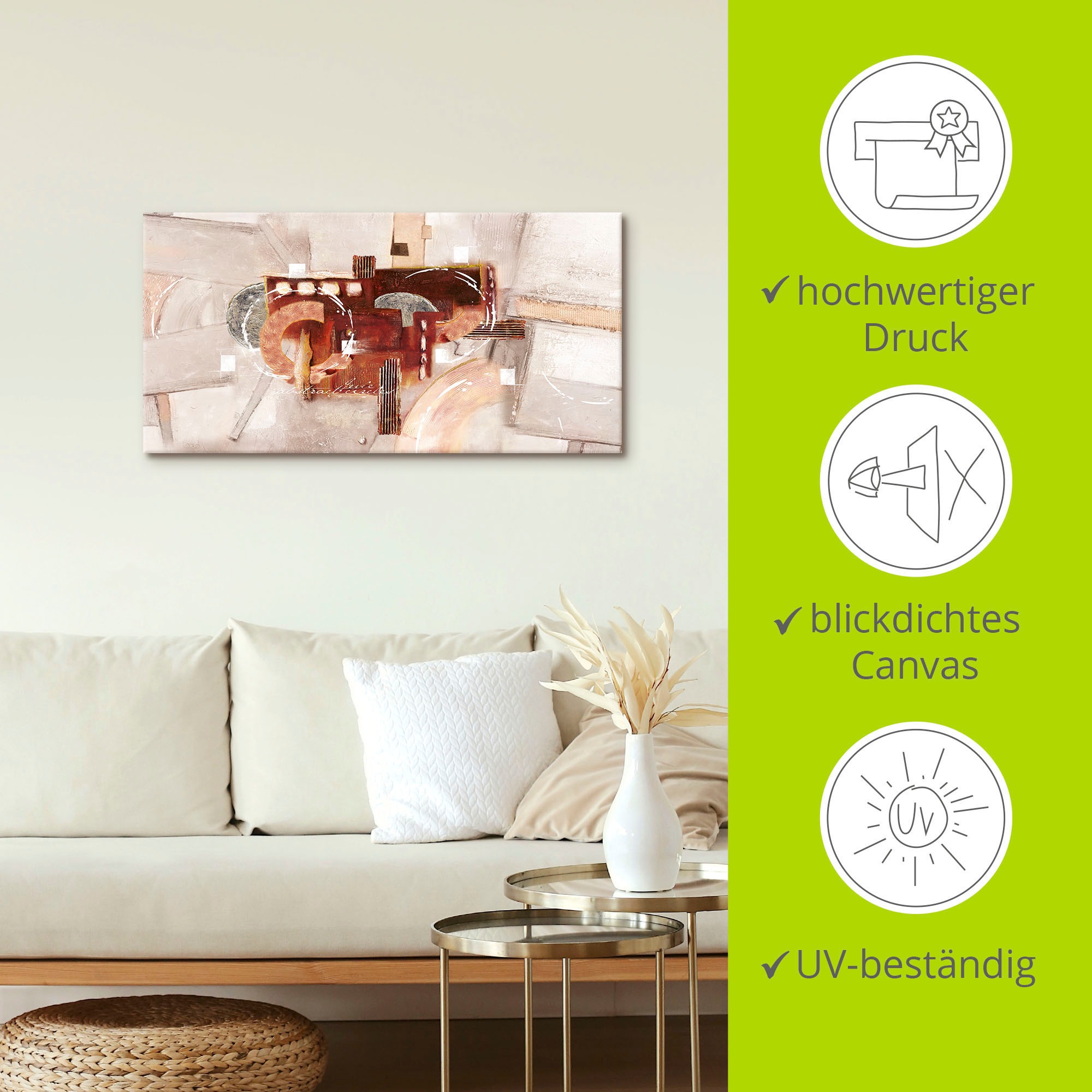 Leinwandbild ARTLAND "Abstrakte Kreise", braun (farbe bild(er): braun), B:60cm H:30cm, Bilder, Leinwandbild, auf Holzrahmen gespannt 3