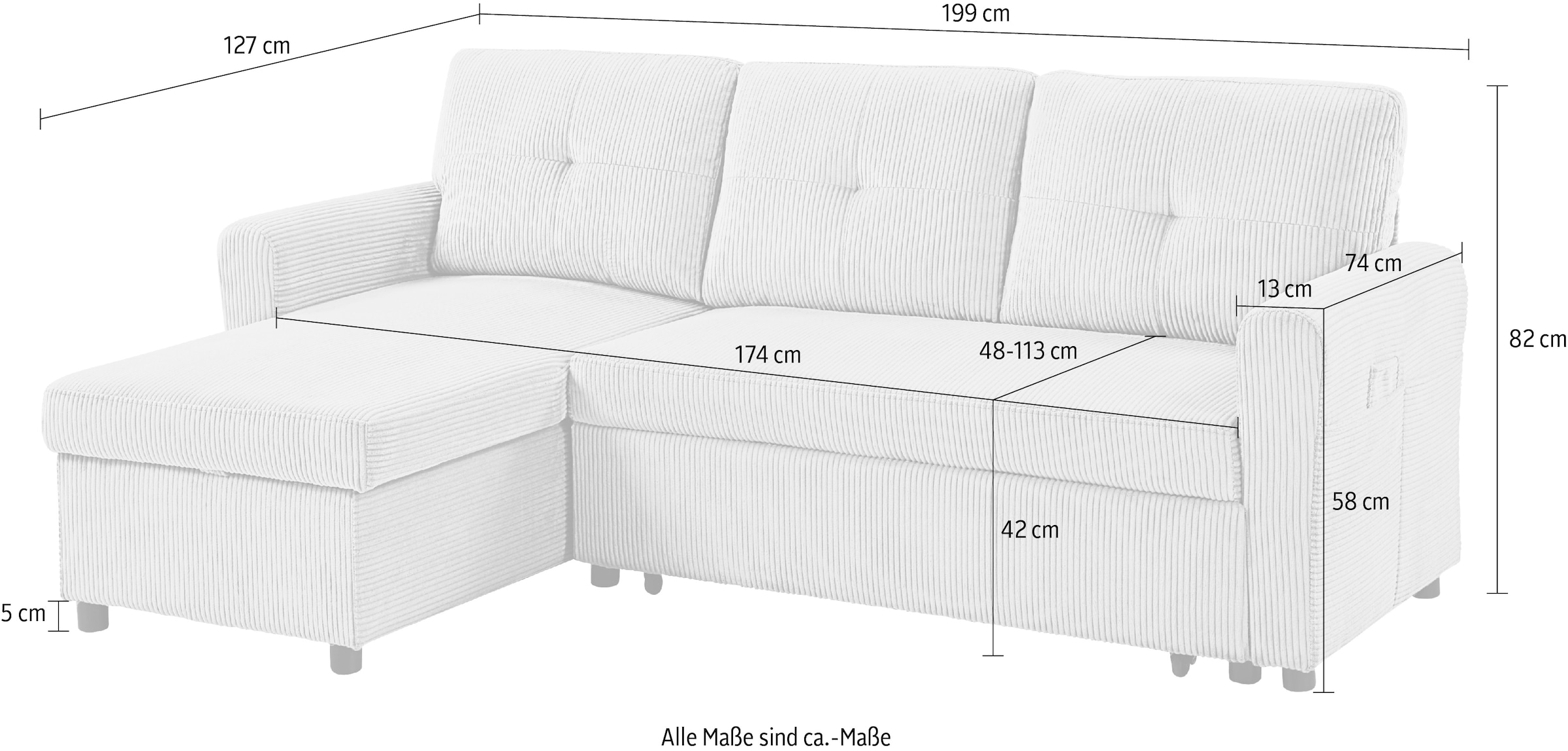 ATLANTIC home collection Schlafsofa »Gustavo L-Form«, mit Schlaffunktion, Stauraum & seitlichen Taschen