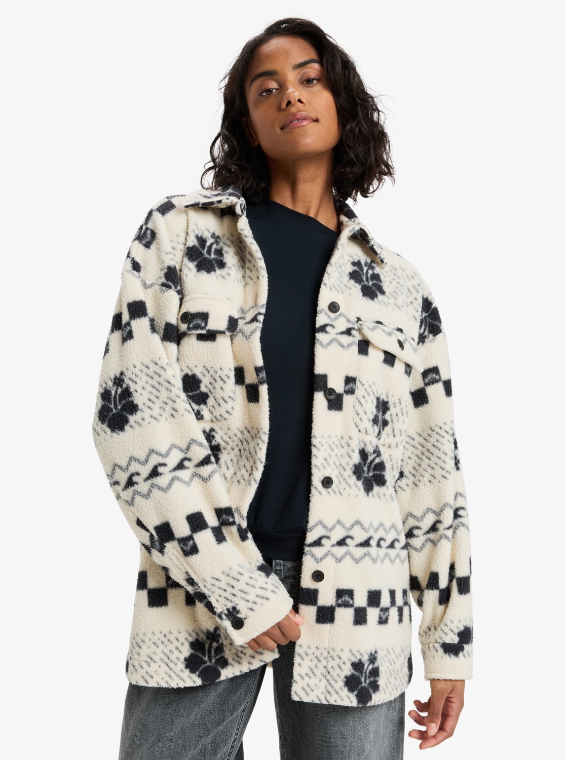 Roxy Fleecejacke "MORNING CRUSH SHACKET" mit Kapuze, aus Polyester, sportli günstig online kaufen